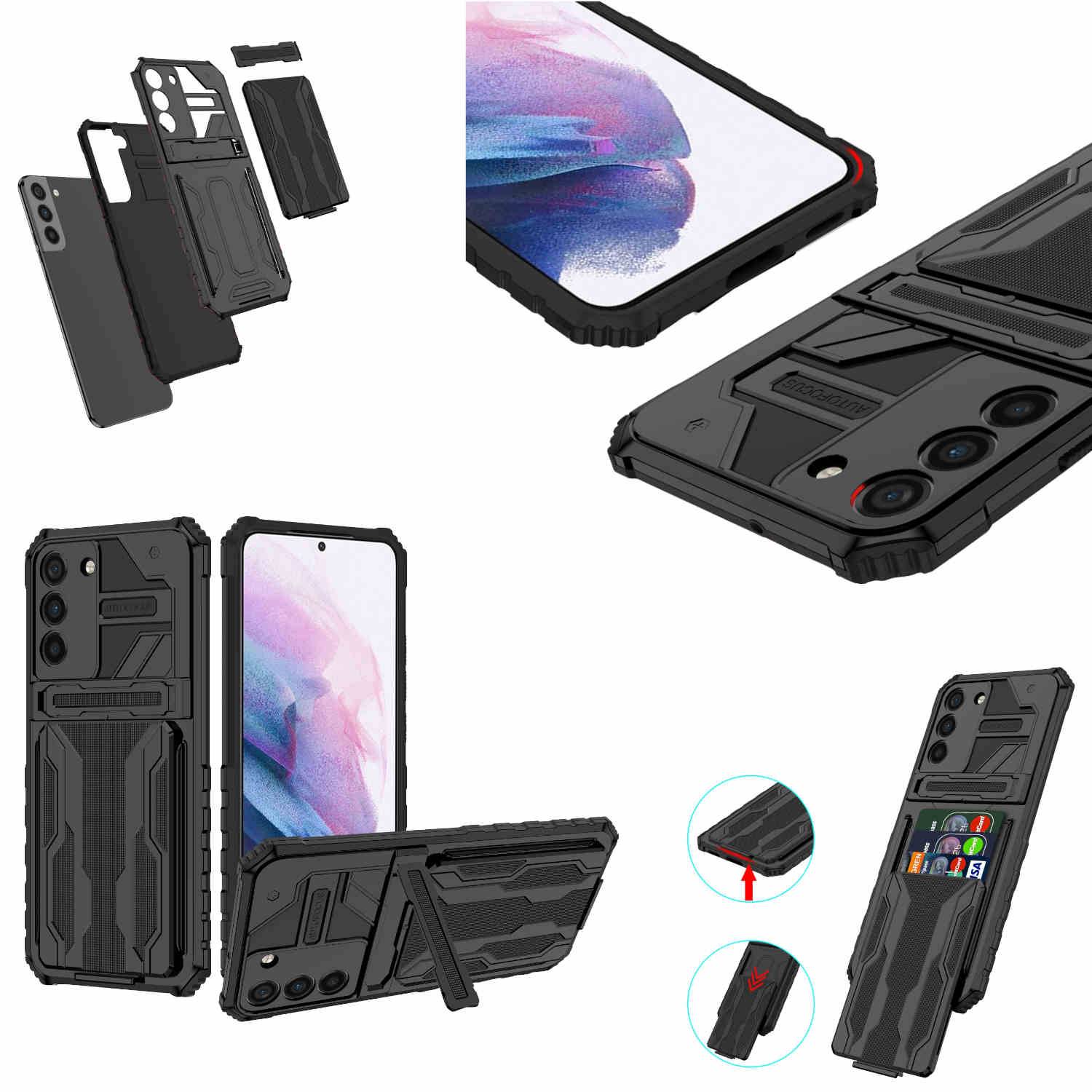 Für Samsung Galaxy S23 Plus Shockproof Armor Hülle + Kartenfach Schwarz