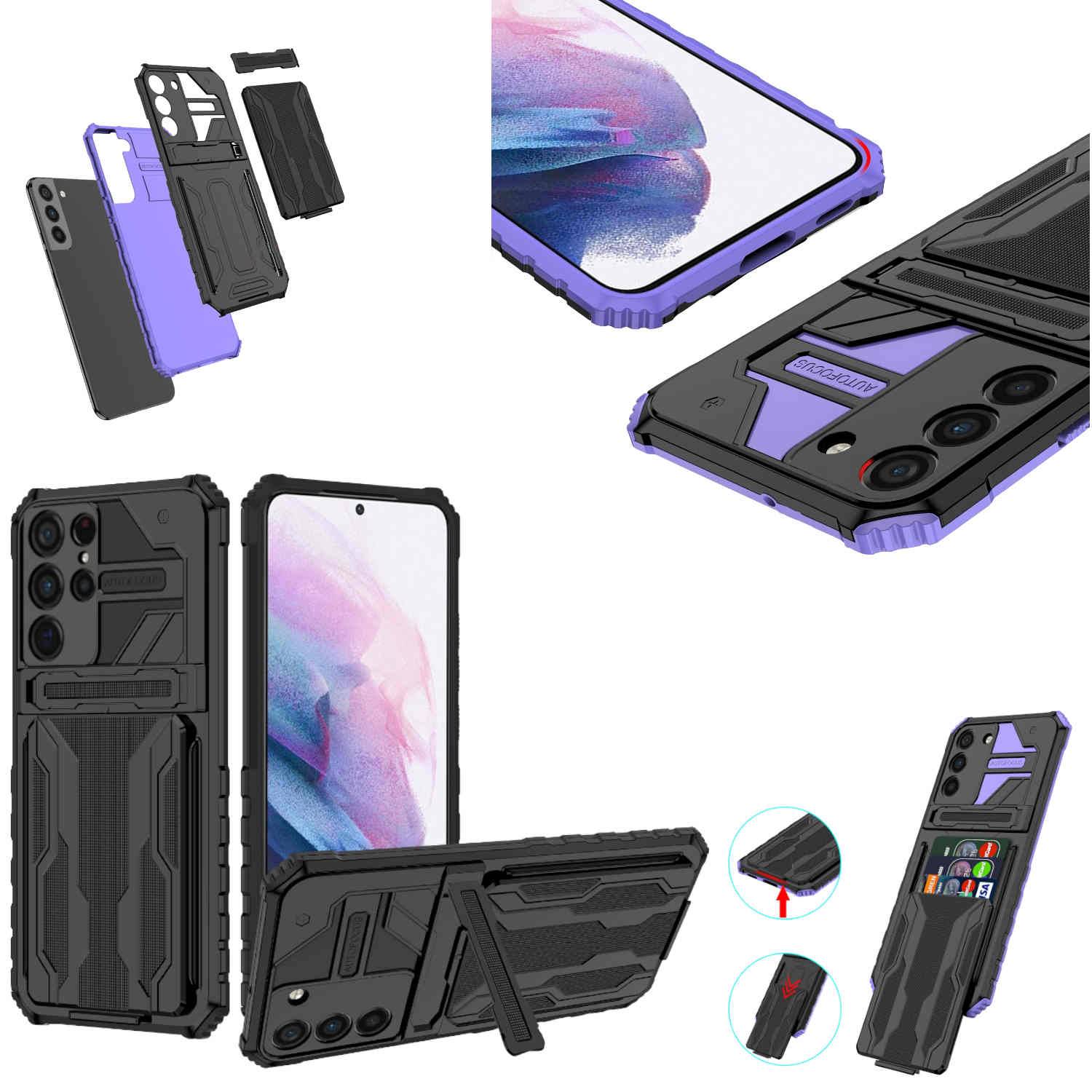 Für Samsung Galaxy S23 Ultra Shockproof Armor Hülle mit Kartenfach TPU