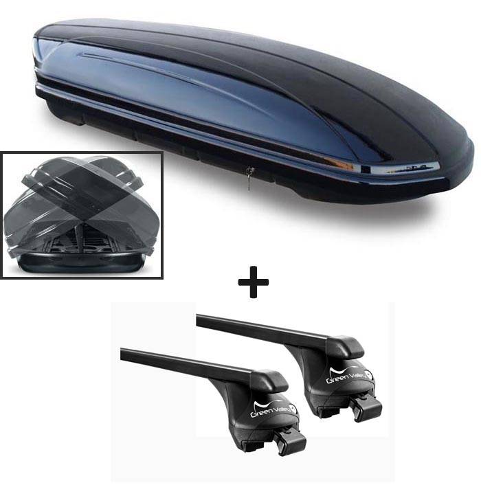Dachbox VDPMAA580 580Ltr Duo beidseitig aufklappbar abschließbar + Relingträger Quick kompatibel mit für Ford Galaxy (Kombi 5 Türer) 2010-2015 auf