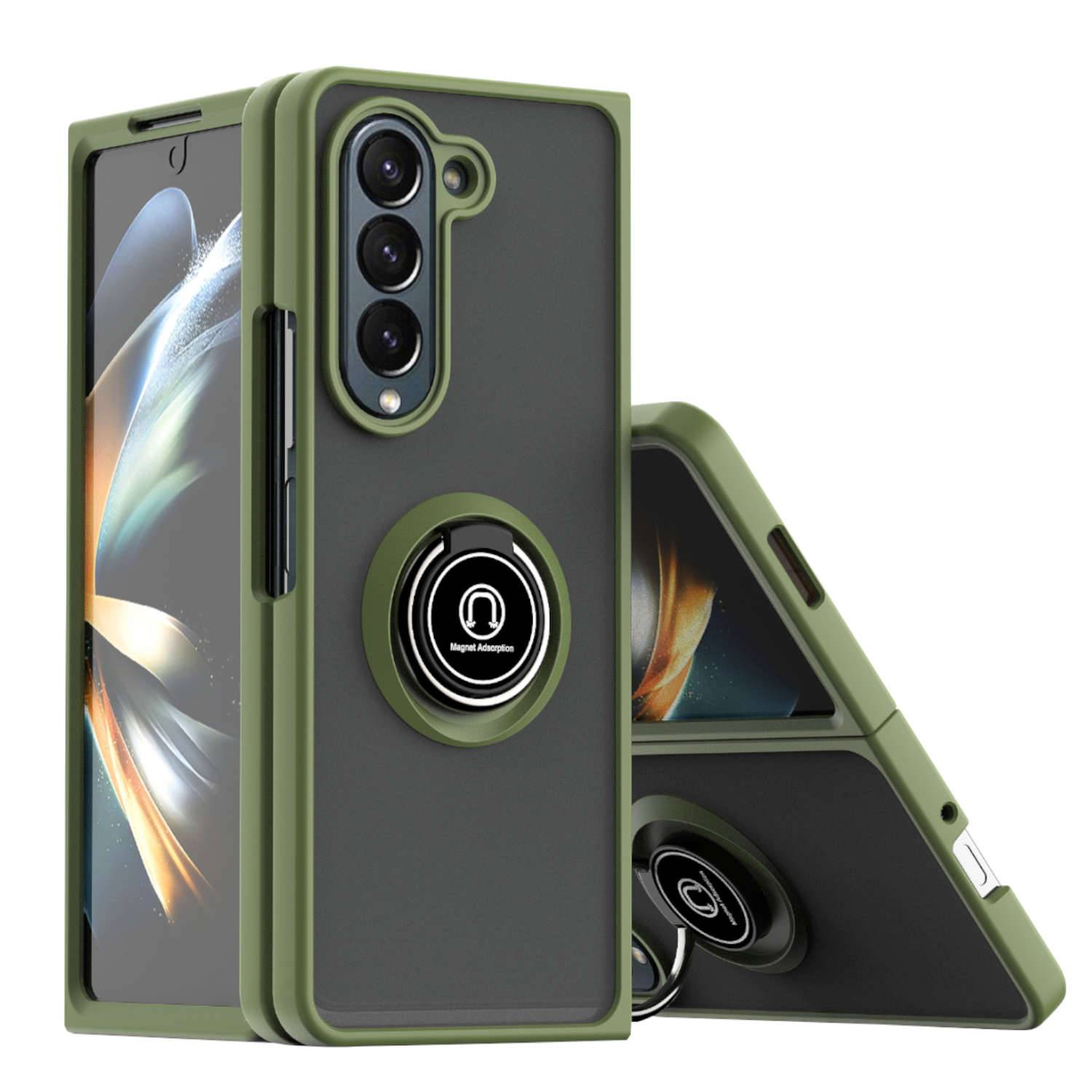 Für Samsung Galaxy Z Fold5 5G Ring Magnet Handy Tasche Hülle Army-Grün