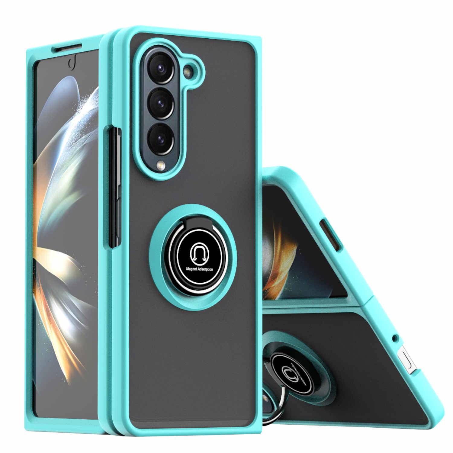 Für Samsung Galaxy Z Fold5 5G Ring Magnet Handy Tasche Hülle Hellblau