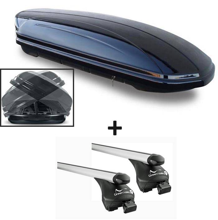 Dachbox VDPMAA580 580Ltr Duo beidseitig aufklappbar abschließbar + Relingträger Quick Alu kompatibel mit für Maserati Levante (SUV 5 Türer) ab 201