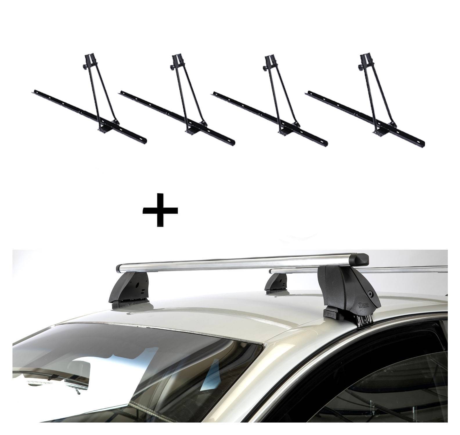 4x Fahrradträger ORION + Dachträger K1 PRO Aluminium kompatibel mit für Fiat Grande Punto (5Türer) 05-12
