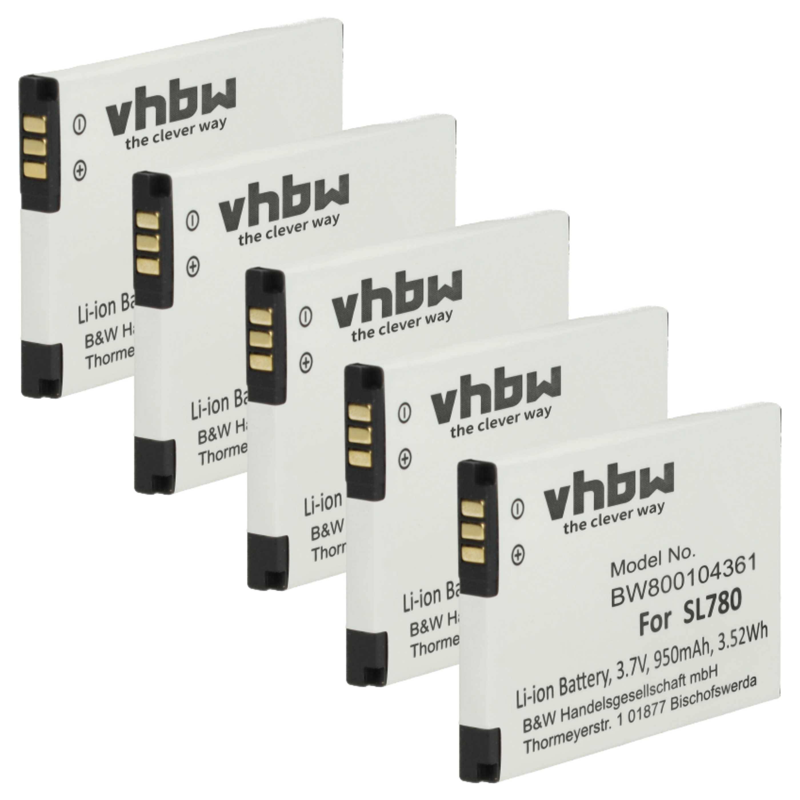 vhbw 5x Akku kompatibel mit Siemens Gigaset SL350, SL350H, SL450, SL400A, SL400, SL400H schnurlos Festnetz Telefon (950 mAh, 3,7 V, Li-Ion)