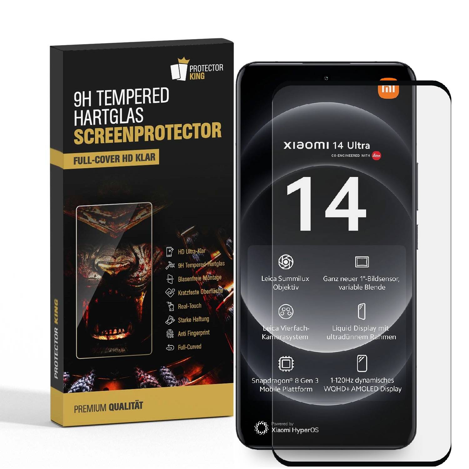 3x 9H Panzerhartglas für Xiaomi 14 Ultra FULL CURVED echtes Tempered 9H Panzerglas Schutzglas Displayschutz Panzerfolie Schutzfolie Screen Protector