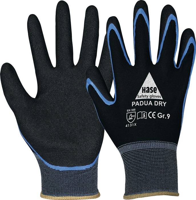 HASE 508640-10 Handschuhe Padua Dry Größe 10 schwarz/blau EN 388 PSA-Kategorie I