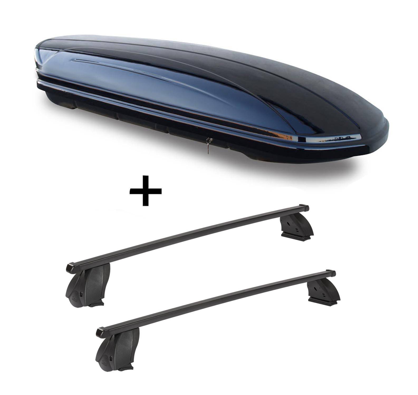 Dachbox VDPMAA460 460 Liter schwarz glänzend abschließbar + Dachträger K1 MEDIUM kompatibel mit für Mercedes C Coupé (C205) (3Türer) ab 15