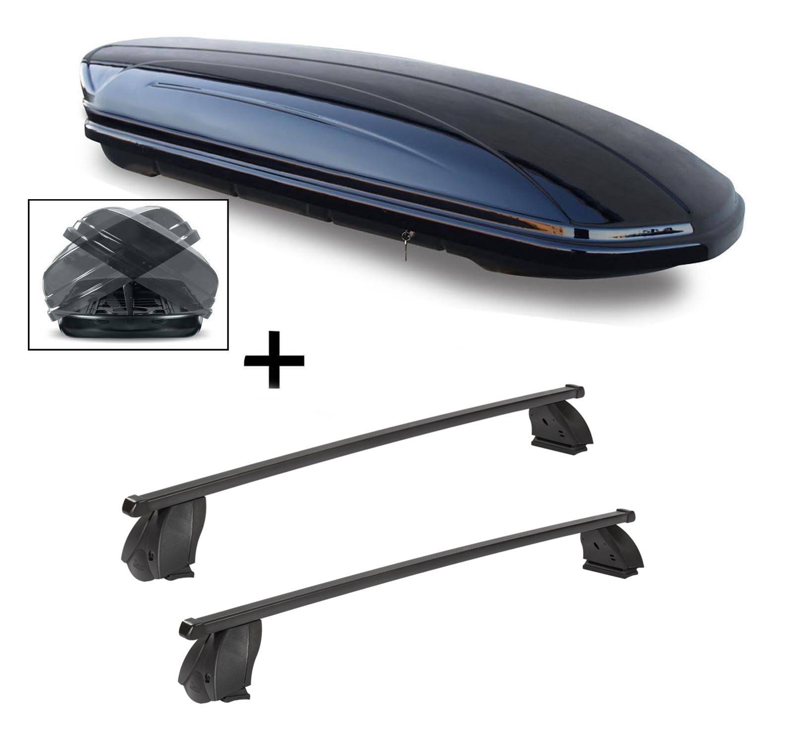 Dachbox VDPMAA580 580 Liter Duo beidseitig aufklappbar abschließbar + Dachträger K1 MEDIUM kompatibel mit für Mercedes GLE Coupé (C292) (5Türer)
