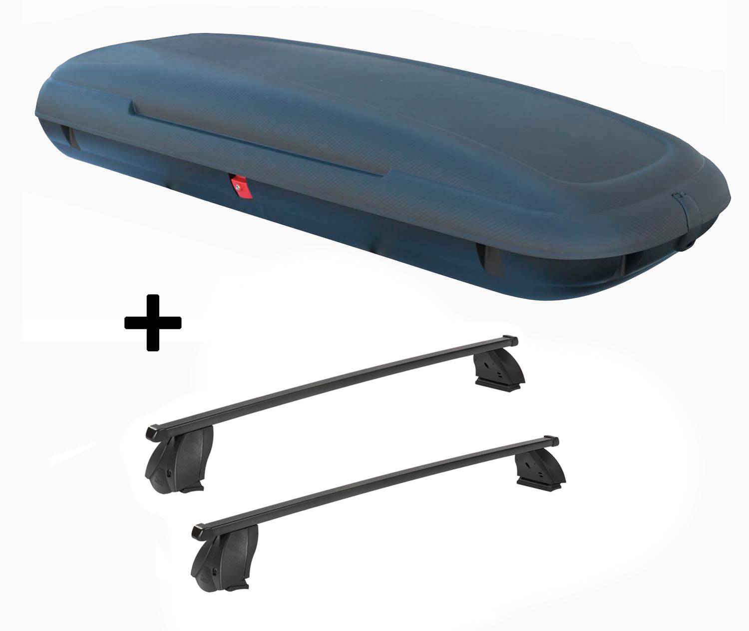 Dachbox VDPCA480 480 Liter carbonlook + Dachträger K1 MEDIUM kompatibel mit für Mercedes CLS Shooting Brake (X218) (5Türer) ab 12