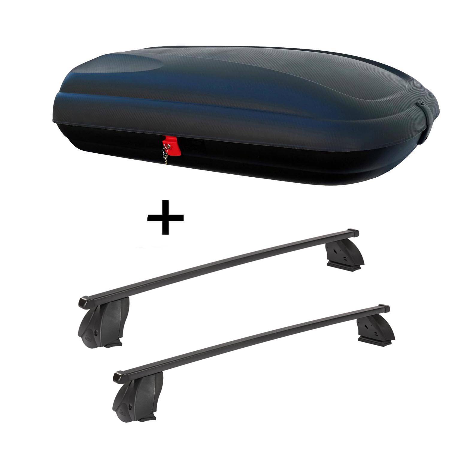 Dachbox VDPBA320 320 Liter carbonlook abschließbar + Dachträger K1 MEDIUM kompatibel mit für Mercedes CLA Shooting Brake (X117) (5Türer) ab 15