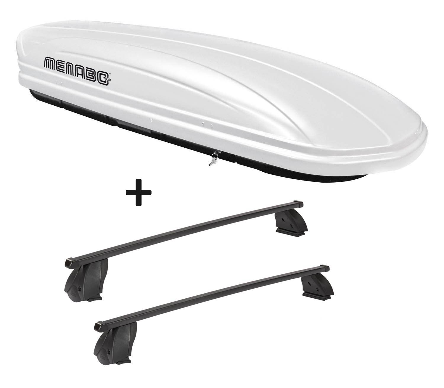 Dachbox VDPMAA320 320 Liter abschließbar weiß + Dachträger K1 MEDIUM kompatibel mit für VW Caddy (2K) Life 10-15