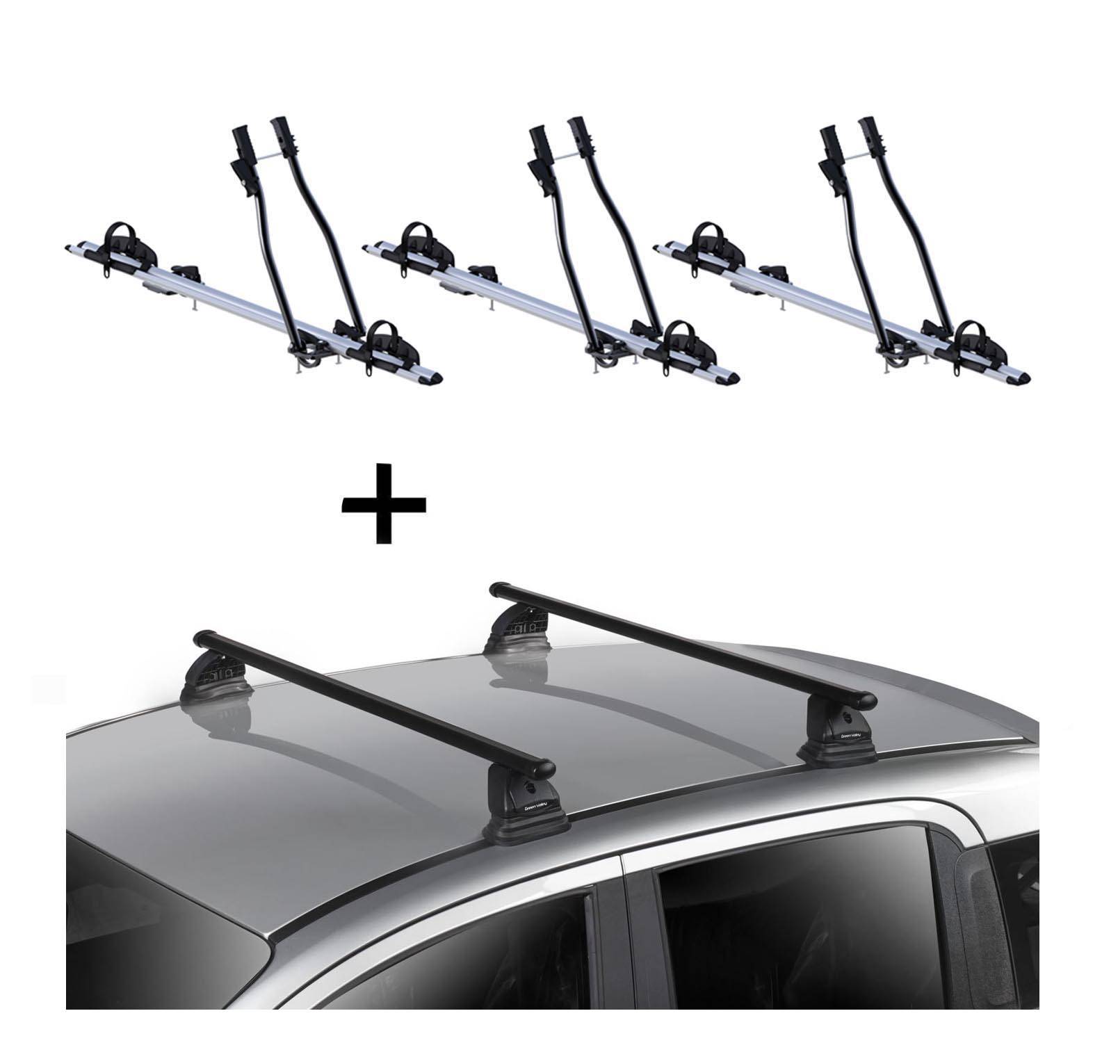3x Fahrradträger SAGITTAR + Dachträger VDP EVO Stahl kompatibel mit für Peugeot 407 3-4 Türer 2004-2012