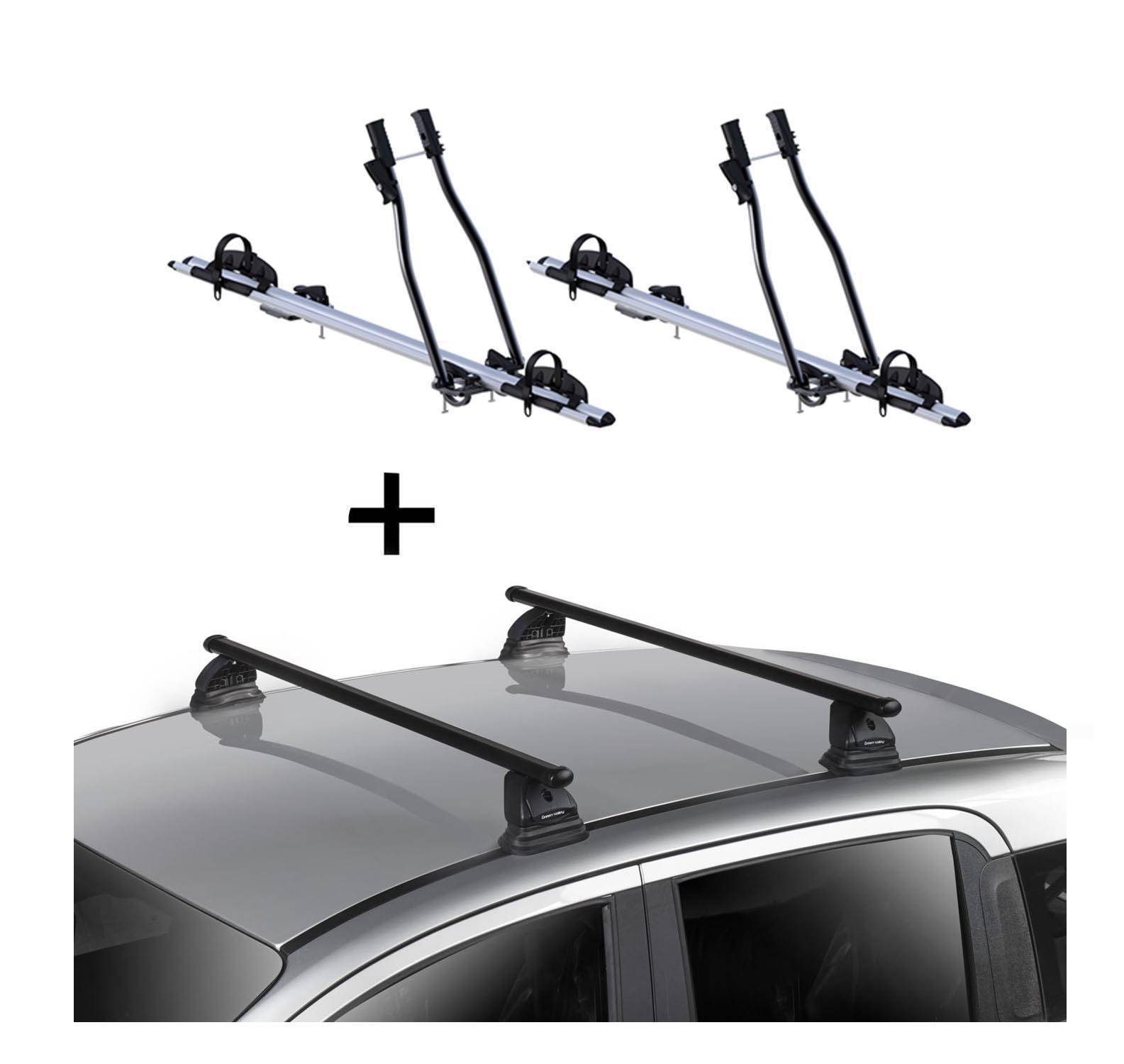 2x Fahrradträger SAGITTAR + Dachträger VDP EVO Stahl kompatibel mit für Fiat Qubo 3-5 Türer ab 2008