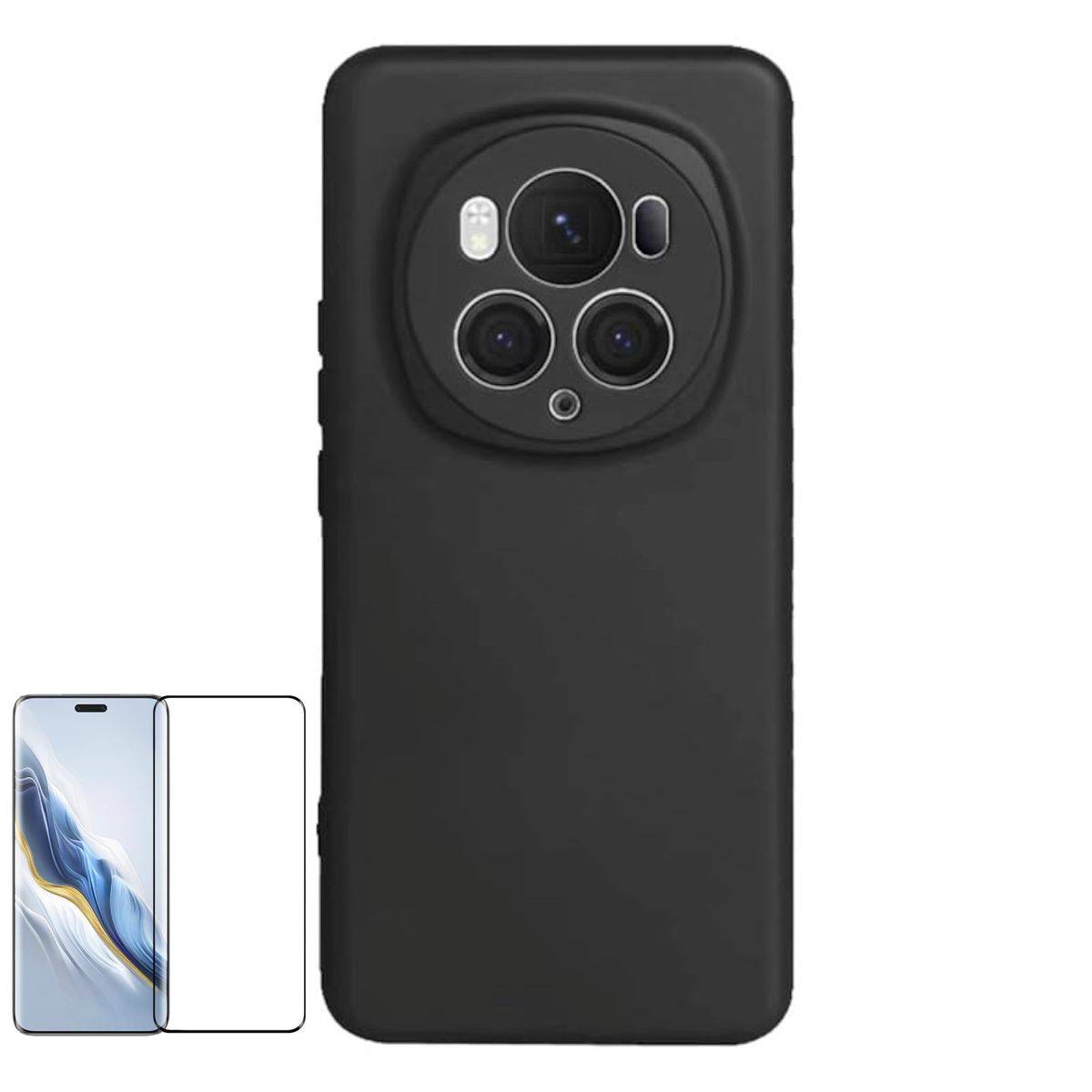 Für Honor Magic 6 Pro TPU Silikon Hülle dünn Schwarz + 4D Curved Glas