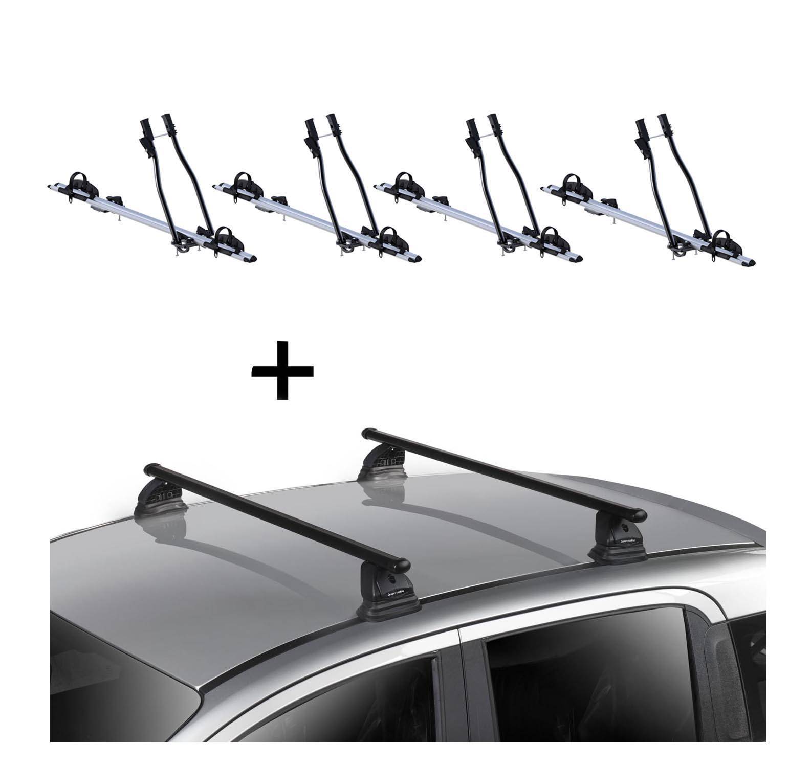 4x Fahrradträger SAGITTAR + Dachträger VDP EVO Stahl kompatibel mit für Fiat Qubo 3-5 Türer ab 2008
