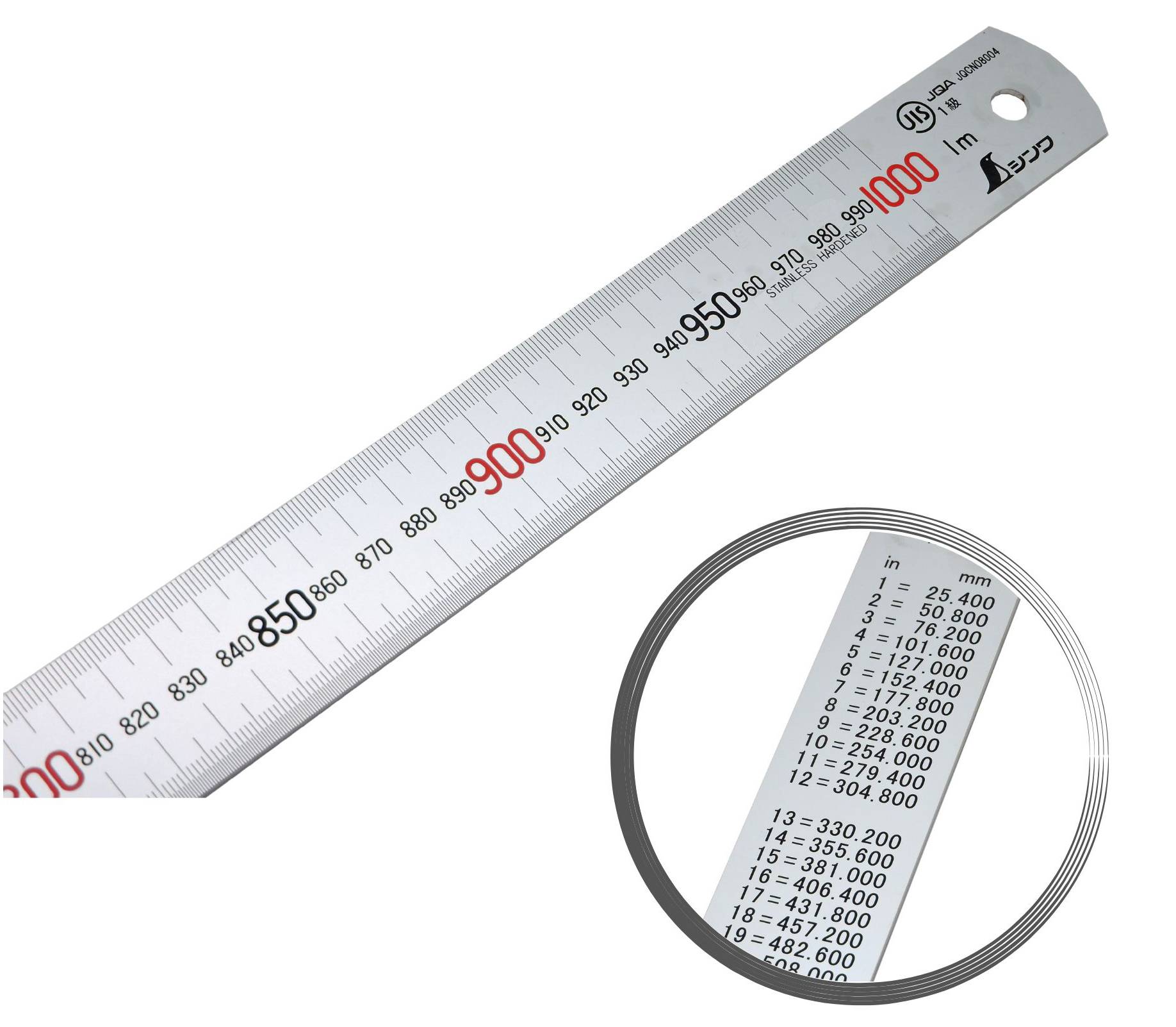 FAMEX 12519 Shinwa Lineal aus Edelstahl 100 cm - mit 0,5mm Skala - Stahllineal Metalllineal - 13048