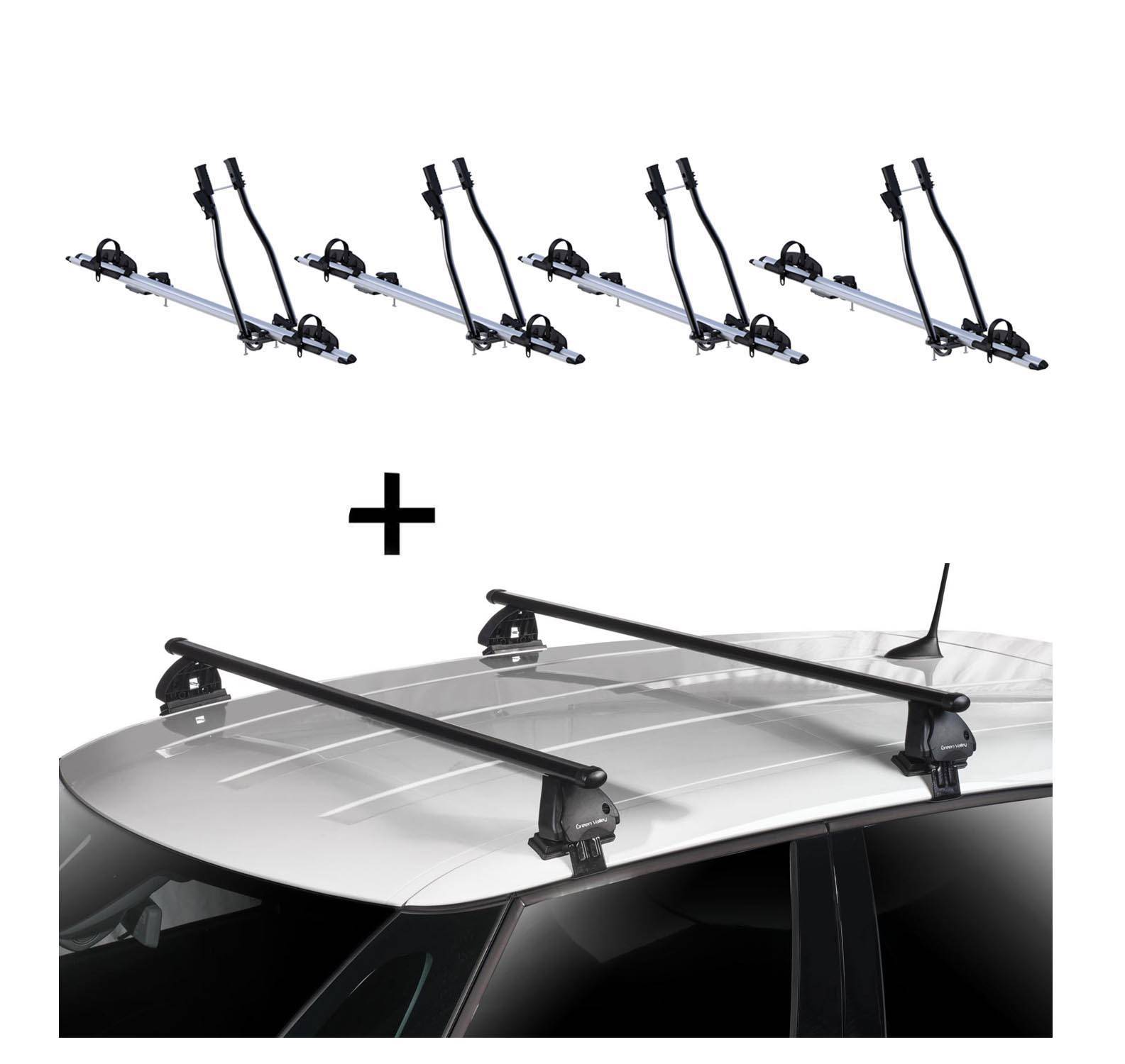 4x Fahrradträger SAGITTAR + Dachträger VDP EVO Stahl kompatibel mit für VW Golf VI (5K) 5 Türer 2008-2012