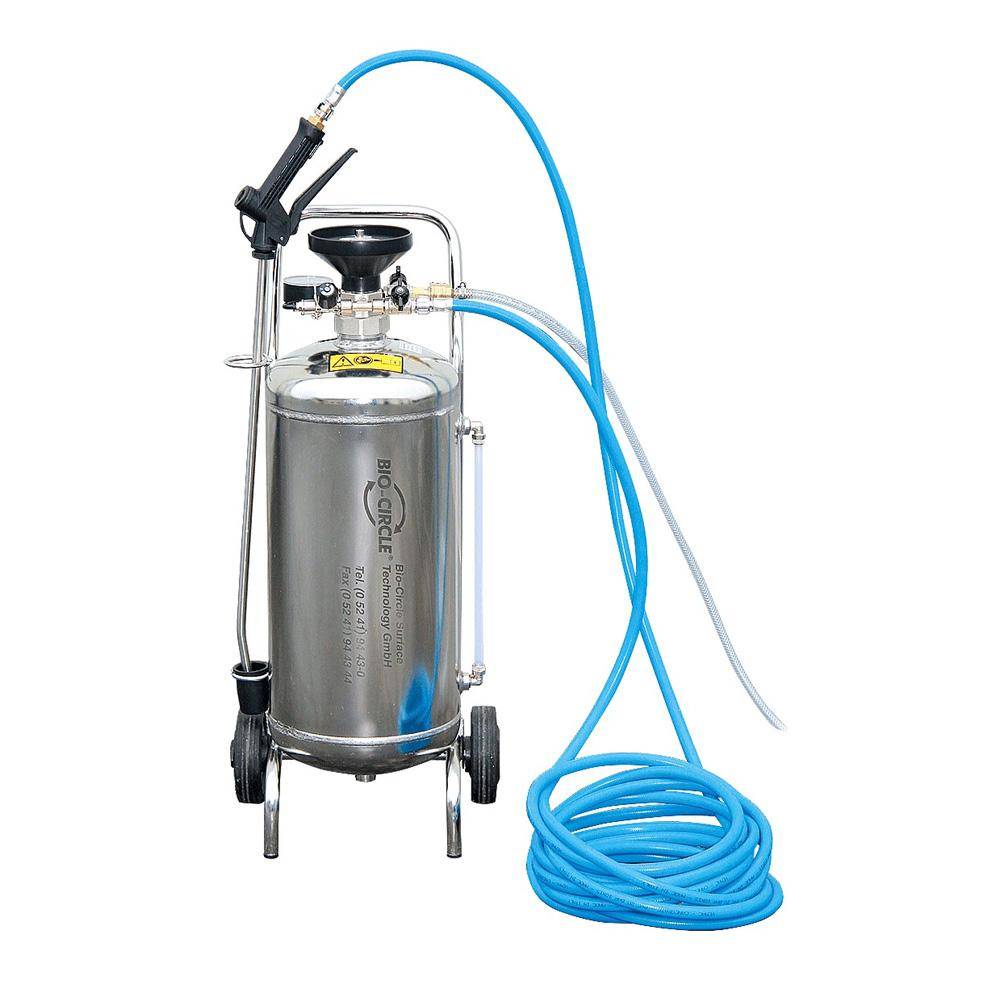 Edelstahlschaumsprüher - max. 8 bar - 90 bis 200 l/min - 7,3 m²/min - 10 m Luftschlauch - Kapazität 24 l