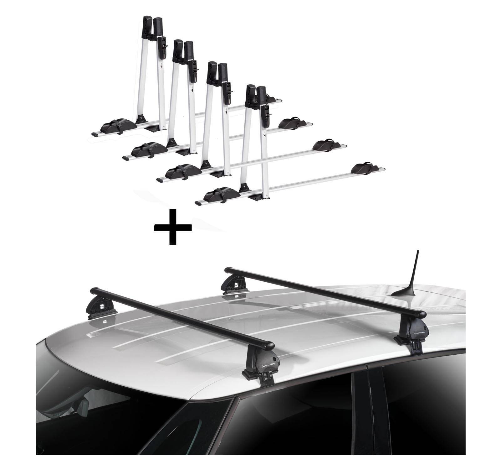 4x VDP Fahrradträger ALU Premium + Dachträger VDP EVO Stahl kompatibel mit für Renault Clio IV 5 Türer ab 2012