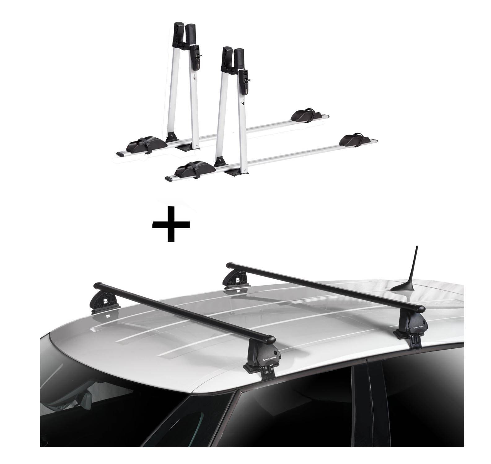 2x VDP Fahrradträger ALU Premium + Dachträger VDP EVO Stahl kompatibel mit für Toyota Aygo (AB10) 5 Türer 2005-2014