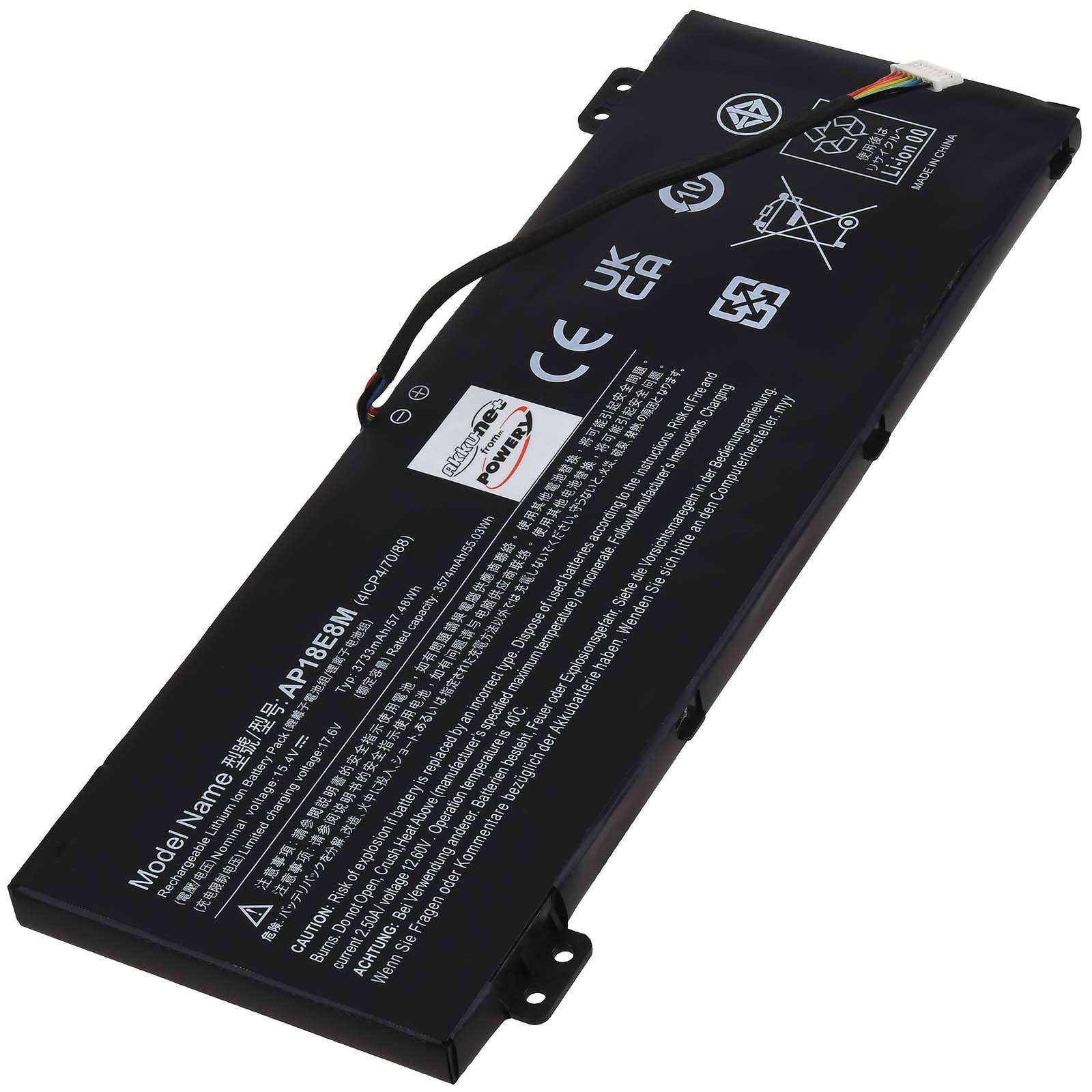 Powery Akku für Gaming Laptop Acer Nitro 5 AN515-54-59UV, 15,4V, Li-Polymer