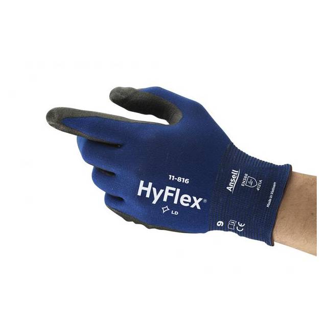 Ansell 11-816 HyFlex® Gr.7 Handschuh Nitril, Synthetik, blau-schwarz, Strickbu