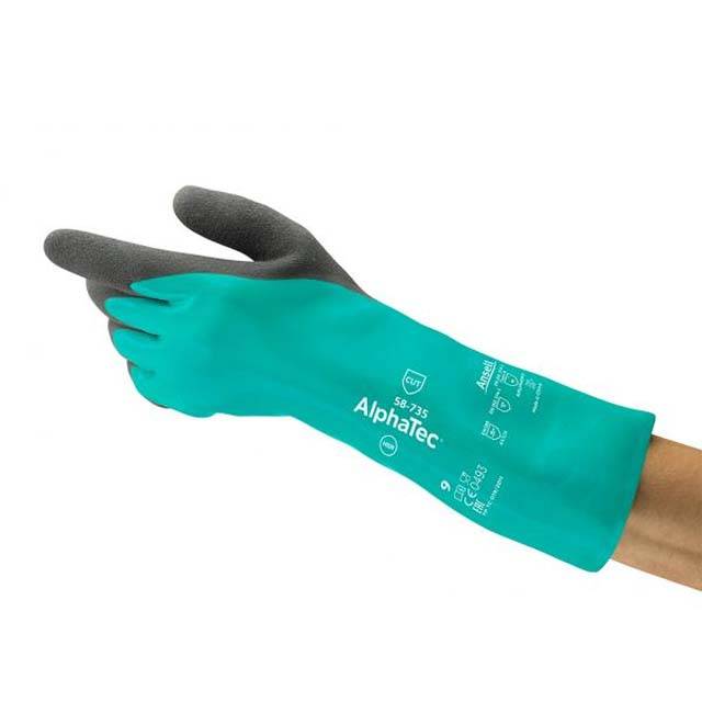 Ansell 58-735 AlphaTec® Gr.7 Handschuh Intercept, Nitril grün, Schutzstulpe Län