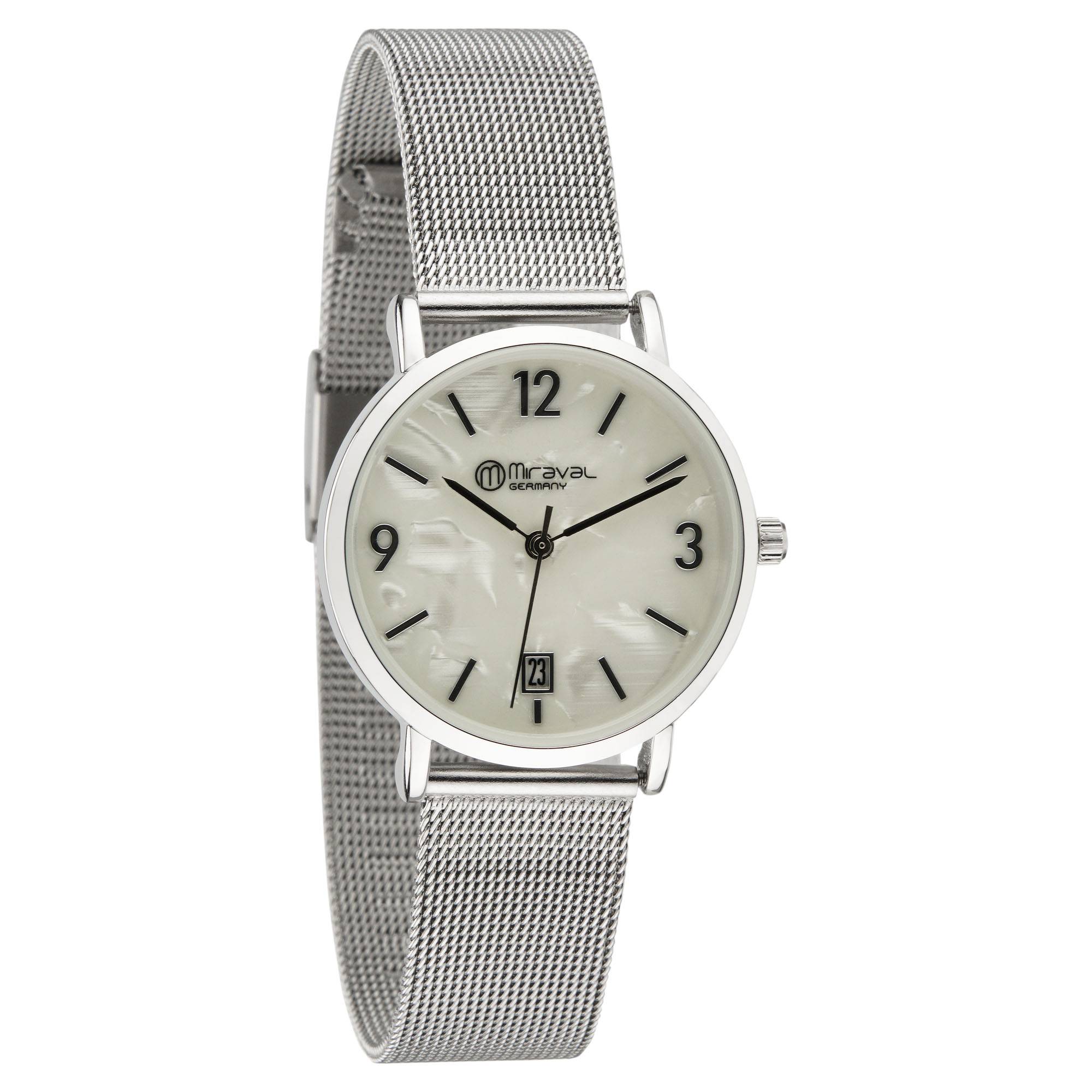 Miraval Danebarmbanduhr mit Datumsanzeige Edelstahlarmband 33 mm japanisches Quarzuhwerk Schwarz 16 mm breit Mineralglas - 2-MV0222-3