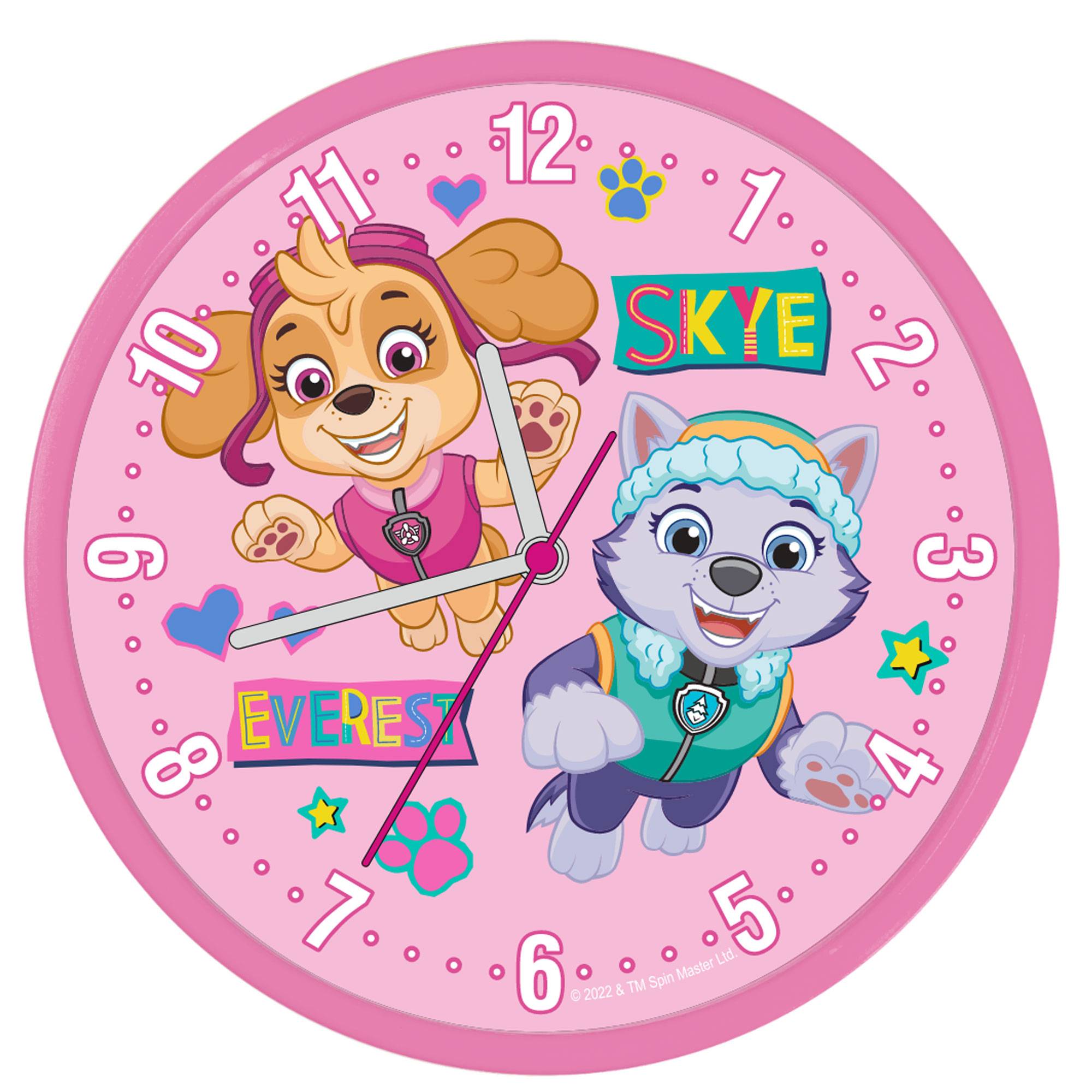 PAW Patrol Kinderwanduhr 220 mm Geräuschlos kein Ticken Rosa Kunststoff japanisches Quarzuhrwerk - 6-PP0102AN2 Ostergeschenk