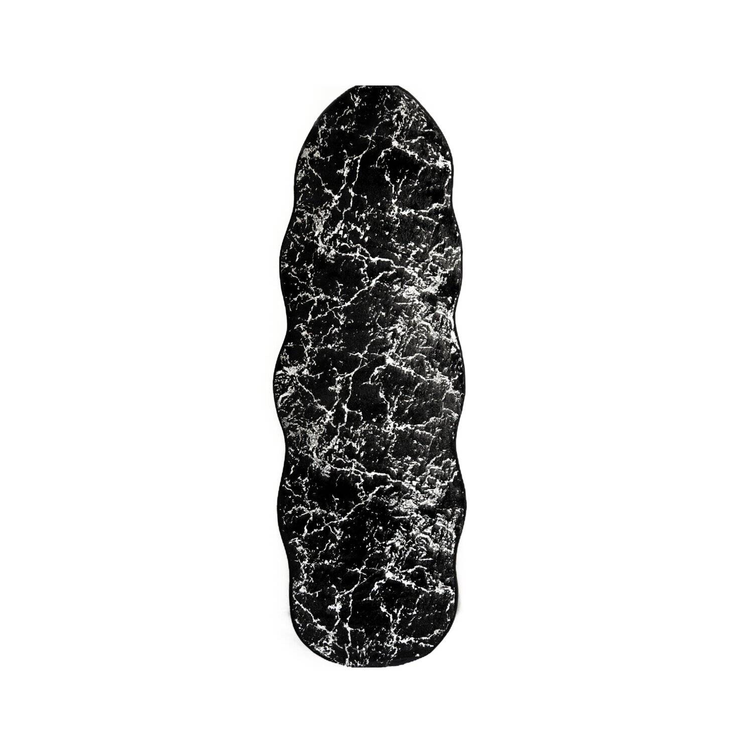 Trendmax Badematte mit Marmormotiv Rutschfest Waschbar mit wellige Umrandung Schwarz/Silber