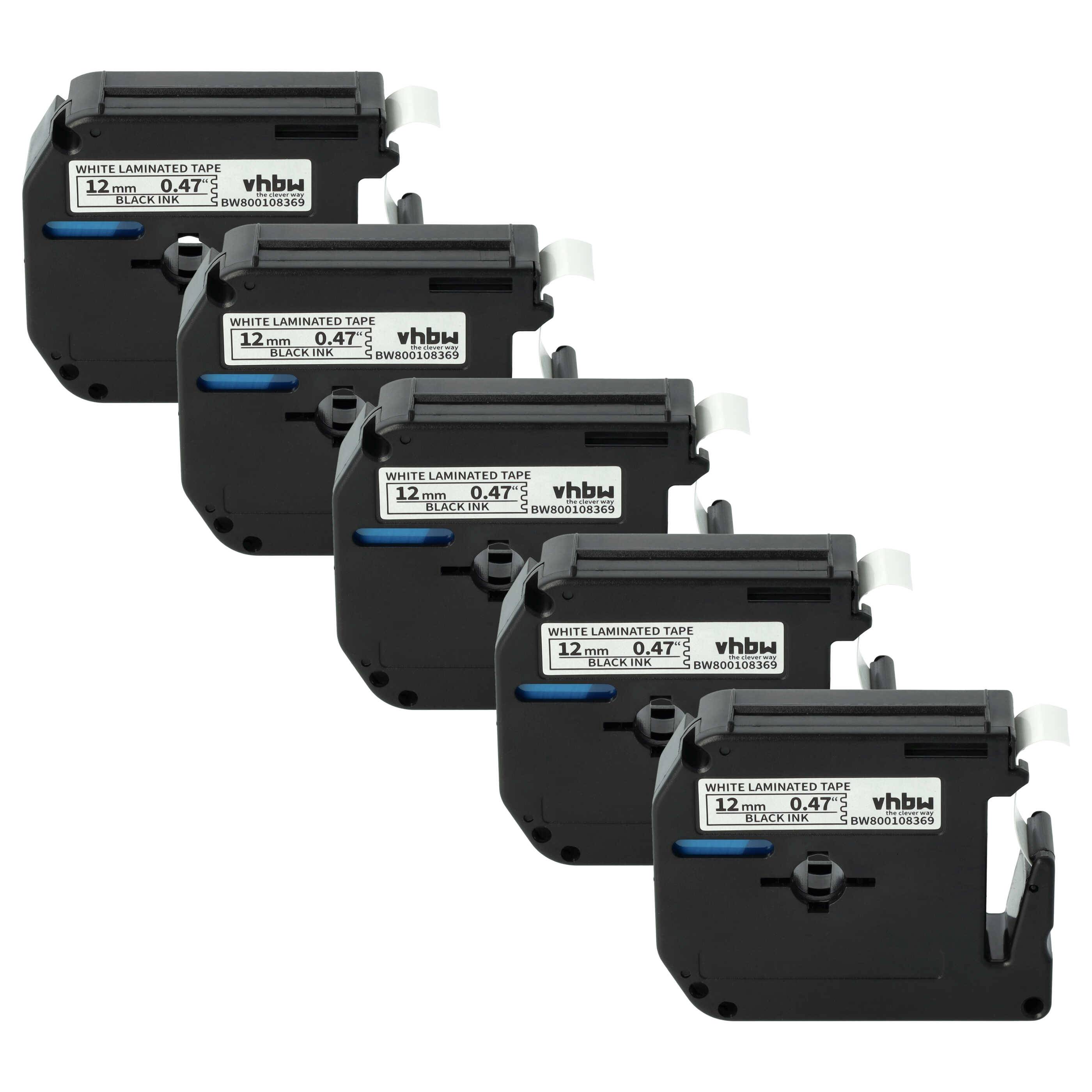 vhbw 5x Schriftband-Kassette kompatibel mit Brother P-Touch 80SCCP | BB4, 70SP, 90, 70SR, H100, 80, 85 Etiketten-Drucker 8m x 12mm Schwarz auf Weiß
