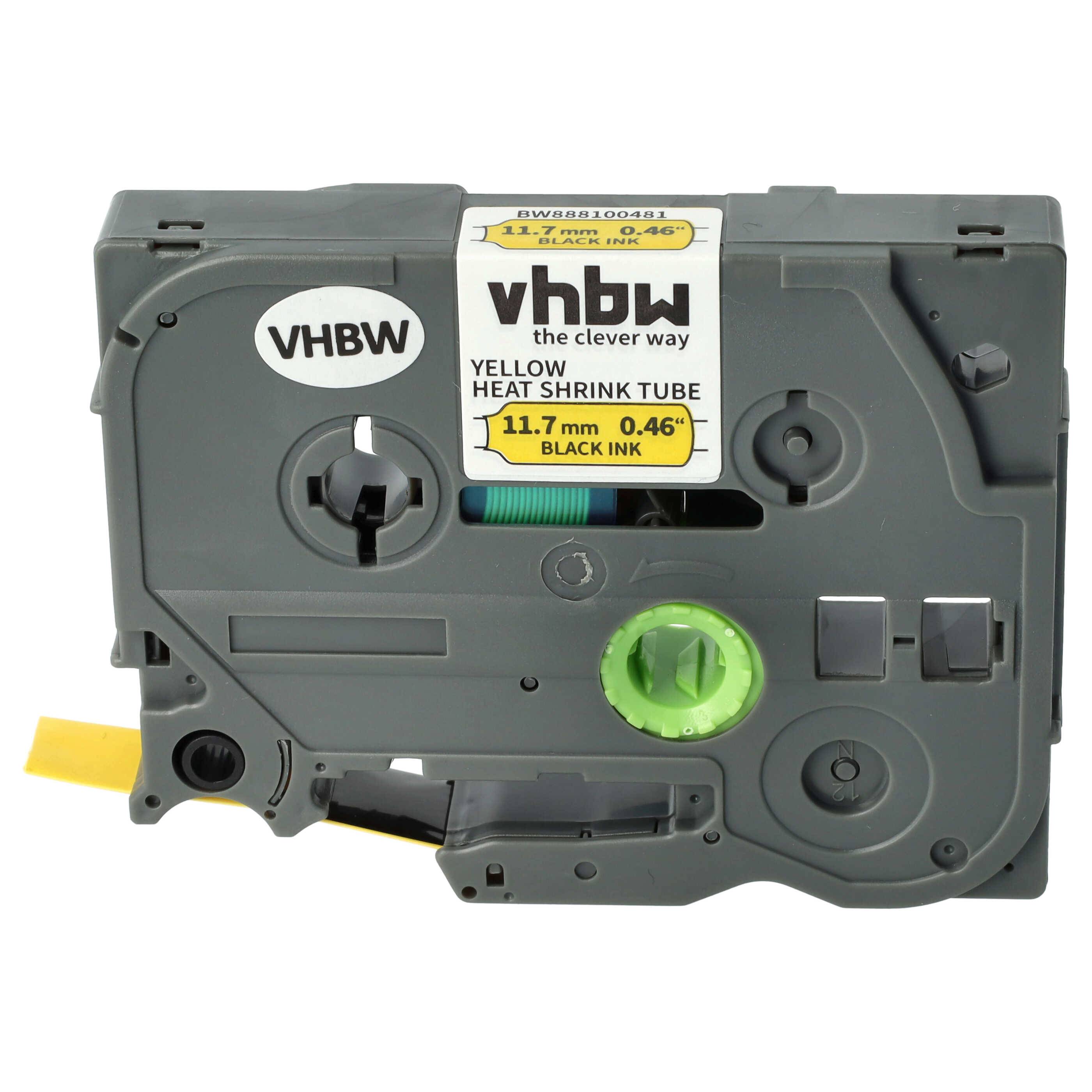 vhbw Schriftband-Kassette kompatibel mit Brother PT E500VP, E500 Etiketten-Drucker 1,5m x 11,7mm Schwarz auf Gelb, Schrumpfschlauch-Kassette