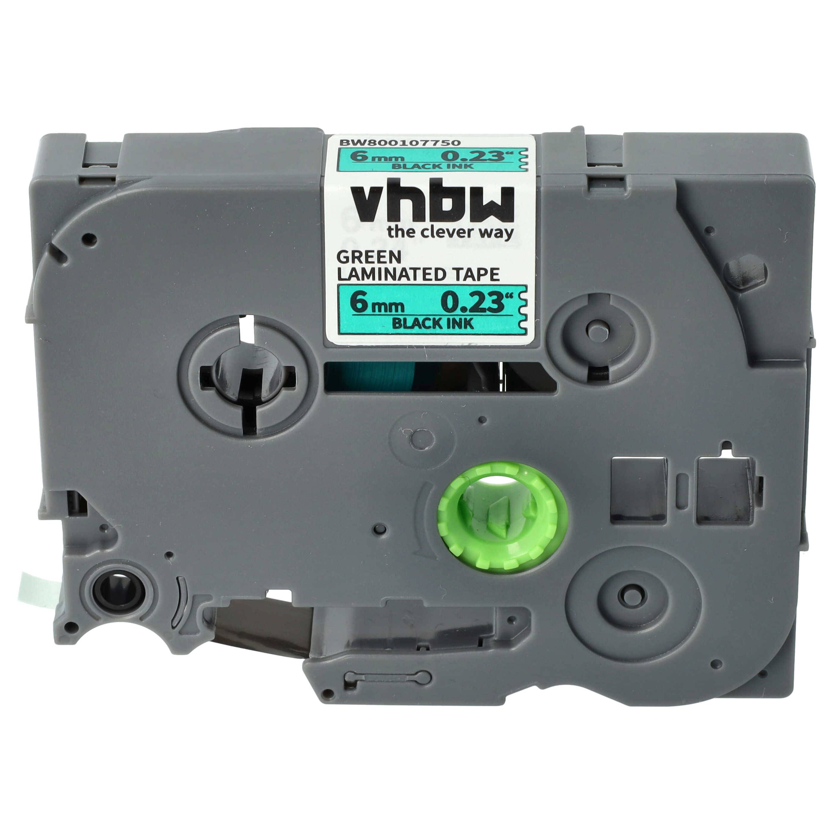 vhbw Schriftband-Kassette kompatibel mit Brother PT H100R, P700 Etiketten-Drucker 8m x 6mm Schwarz auf Grün