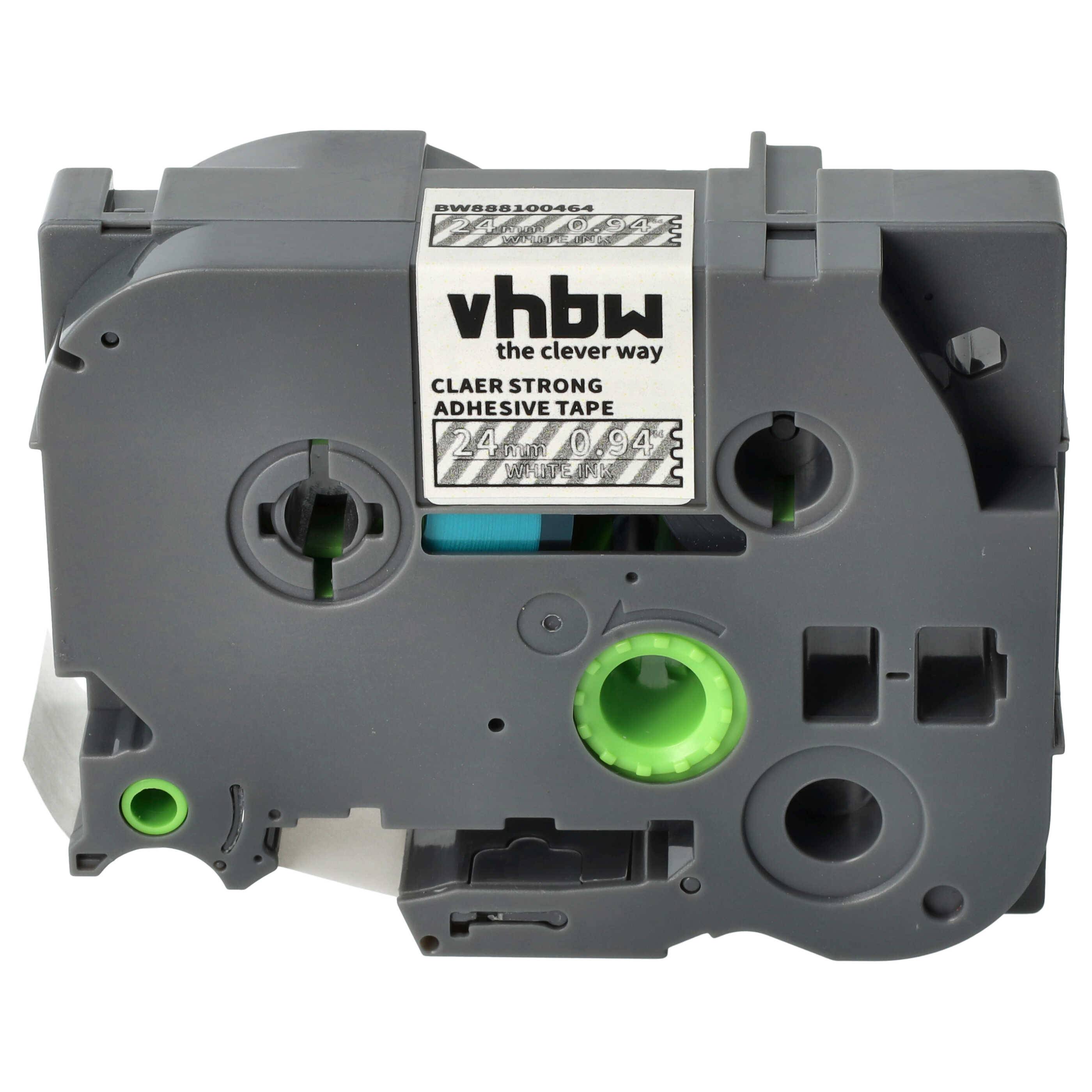 vhbw Schriftband-Kassette kompatibel mit Brother PT 2710, 2700, 2730 Etiketten-Drucker 8m x 24mm Weiß auf Transparent, Extra Stark, Laminiert