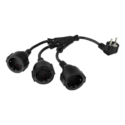 W-Netzkabel Schutzkontakt-Stecker Typ E+F (CEE 7/7, gewinkelt) an 3x Buchse, schwarz, 0,2m W-Netzkabel Schutzkontakt-Stecker Typ E+F (CEE 7/7, gewinkelt) an 3x Buchse, schwarz, 0,2m