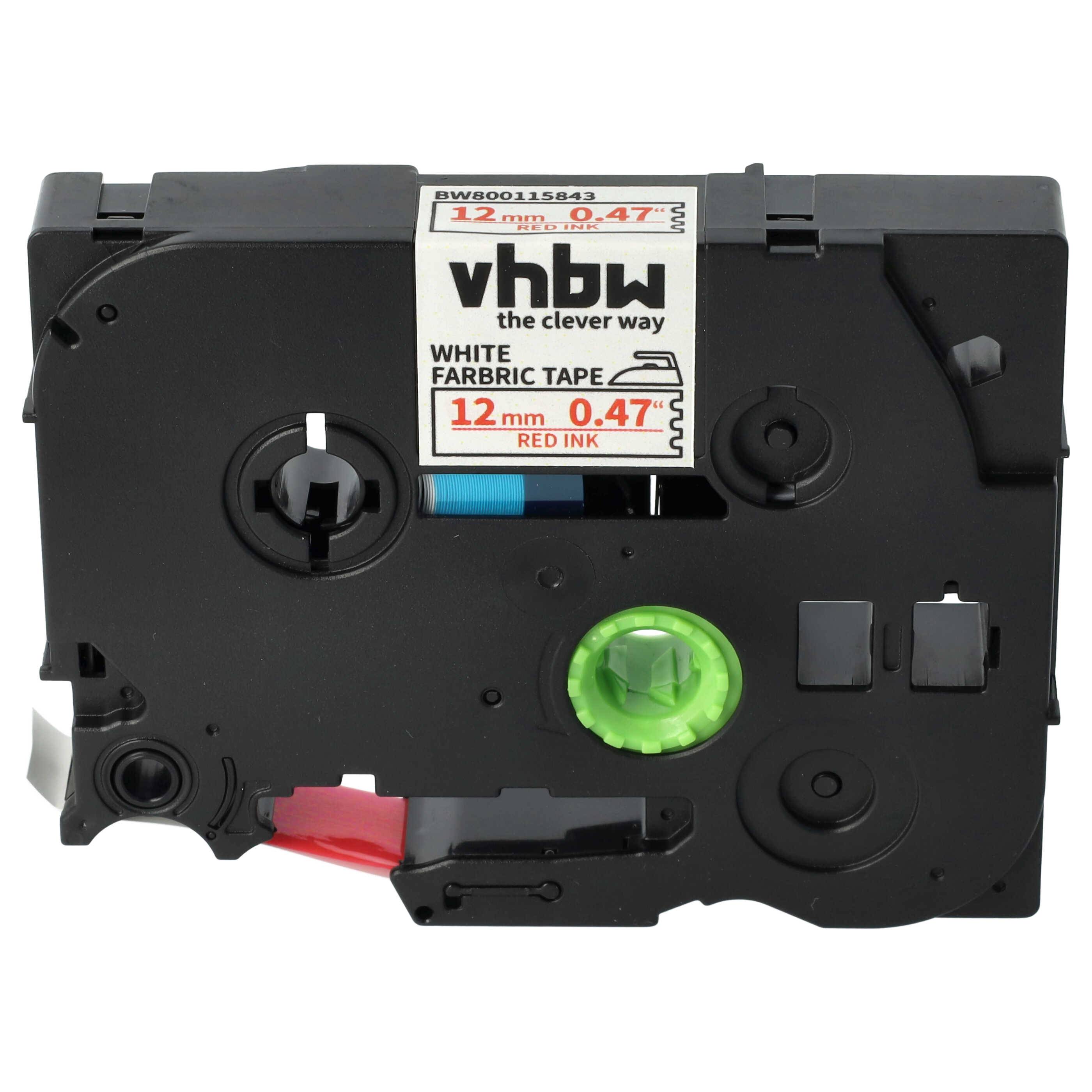 vhbw Schriftband-Kassette kompatibel mit Brother PT P700, H100LB, H100R, E100VP Etiketten-Drucker 4m x 12mm Rot auf Weiß, Aufbügelband