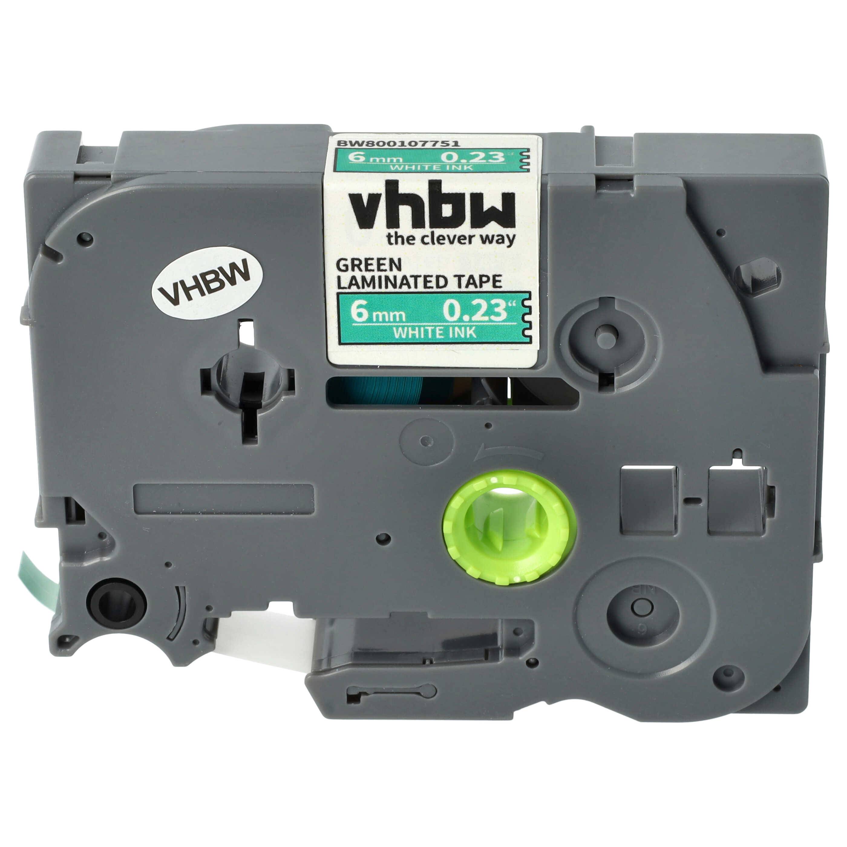 vhbw Schriftband-Kassette kompatibel mit Brother PT H100R, P700 Etiketten-Drucker 8m x 6mm Weiß auf Grün