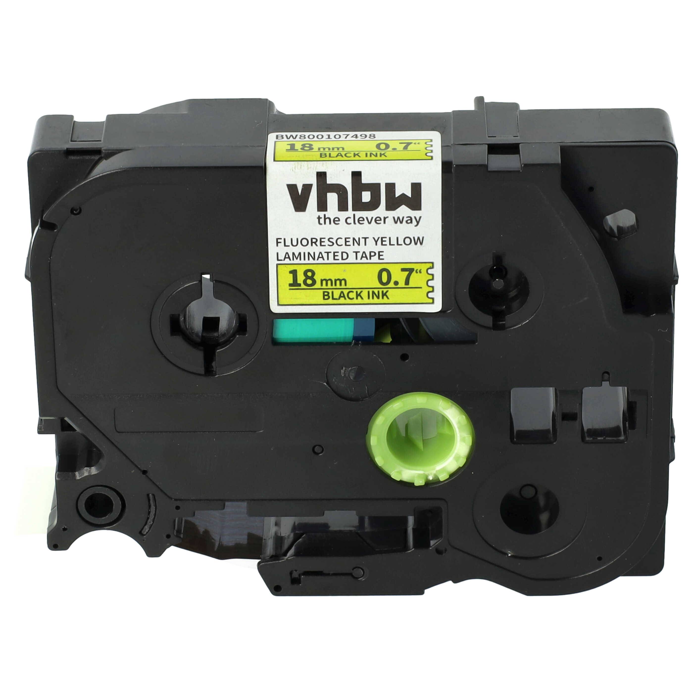 vhbw Schriftband-Kassette kompatibel mit Brother PT 1000 BTS, 1000 F, 1800, 1750 Etiketten-Drucker 8m x 18mm Schwarz auf Neon-Gelb, Kunststoff