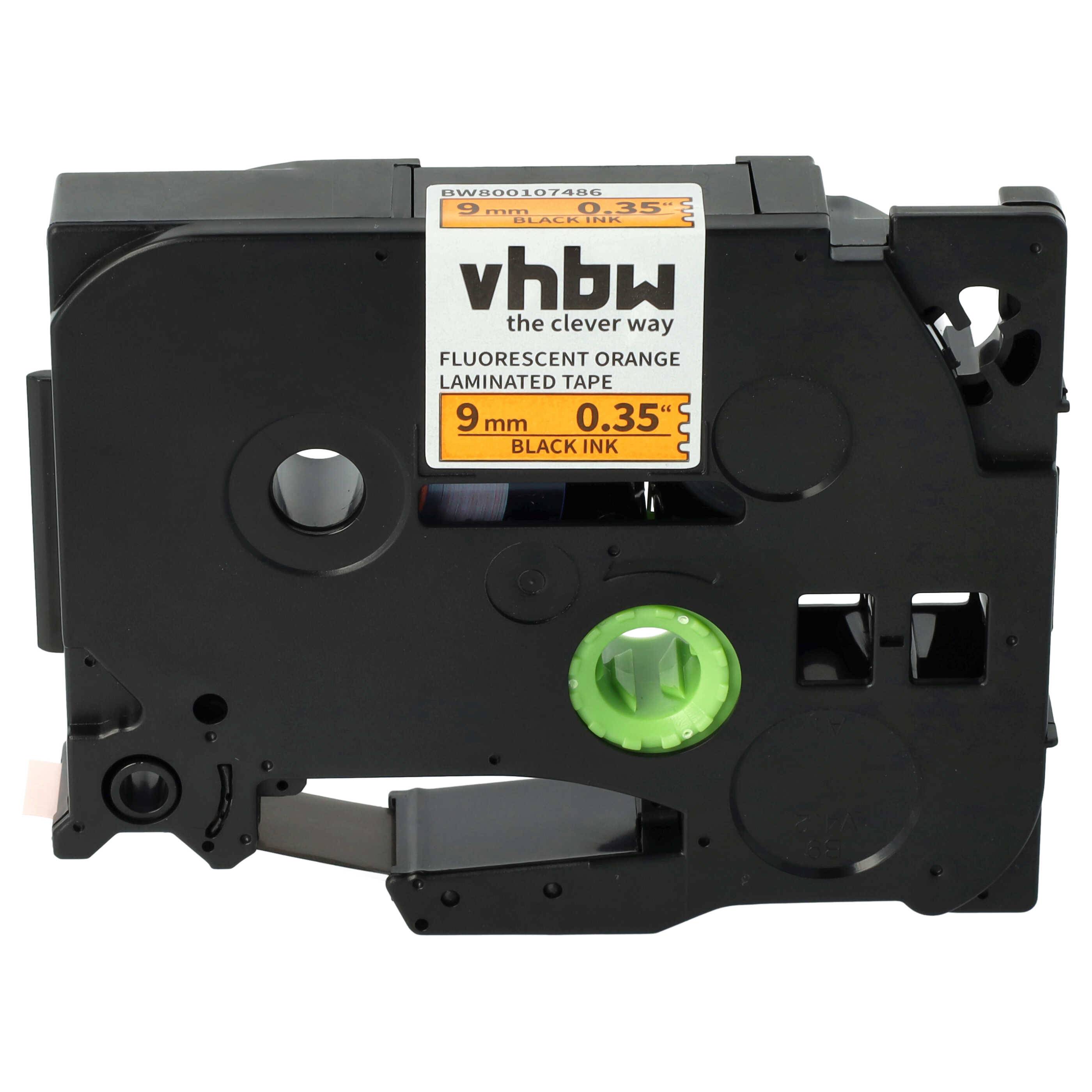 vhbw Schriftband-Kassette kompatibel mit Brother PT P700, RL700S, H100LB, H100R, E100VP Etiketten-Drucker 8m x 9mm Schwarz auf Neon-Orange
