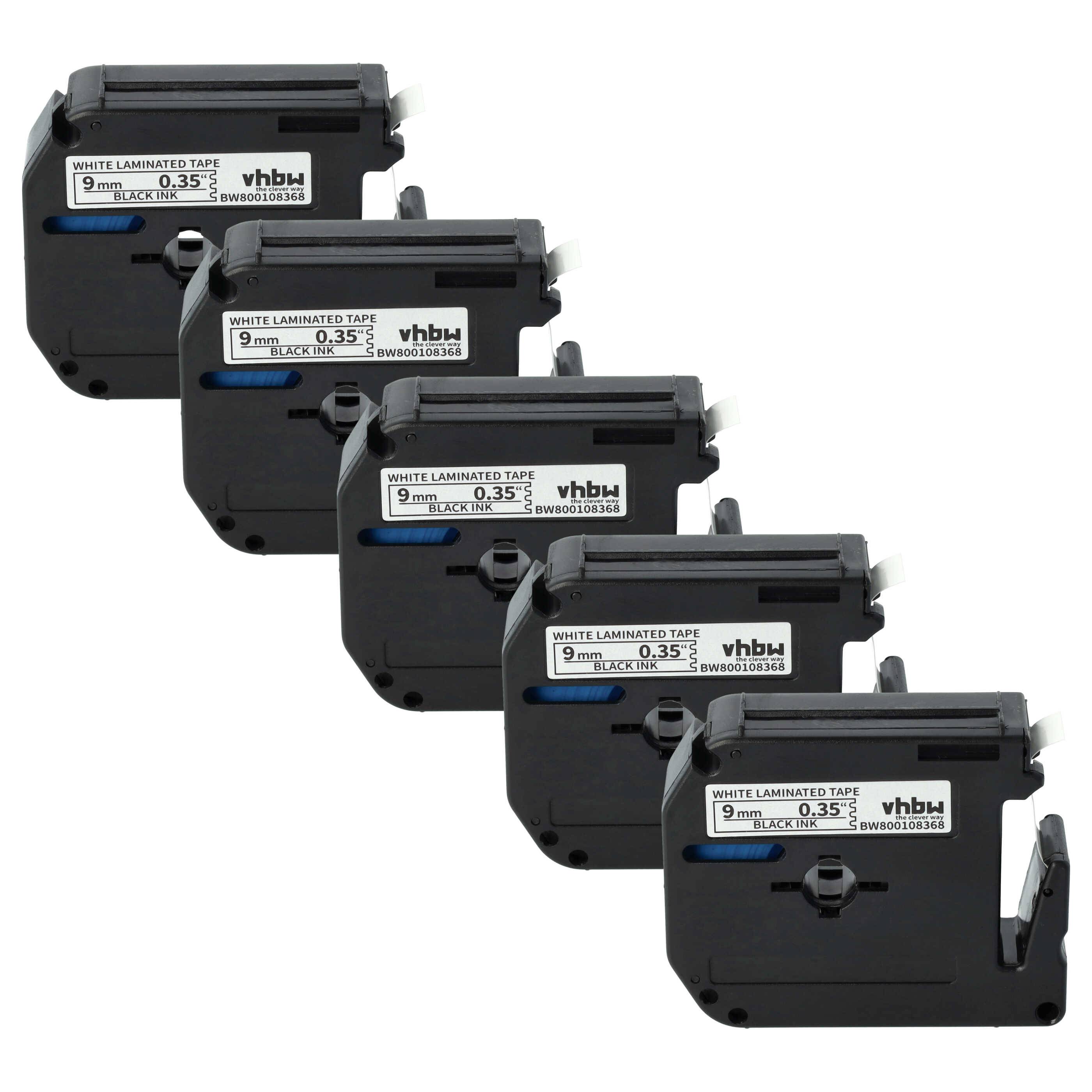 vhbw 5x Schriftband-Kassette kompatibel mit Brother P-Touch 65 | 65SL, 70, 65SCCP, 55S, 65SB, 65VP, 55BM Etiketten-Drucker 8m x 9mm Schwarz auf Weiß