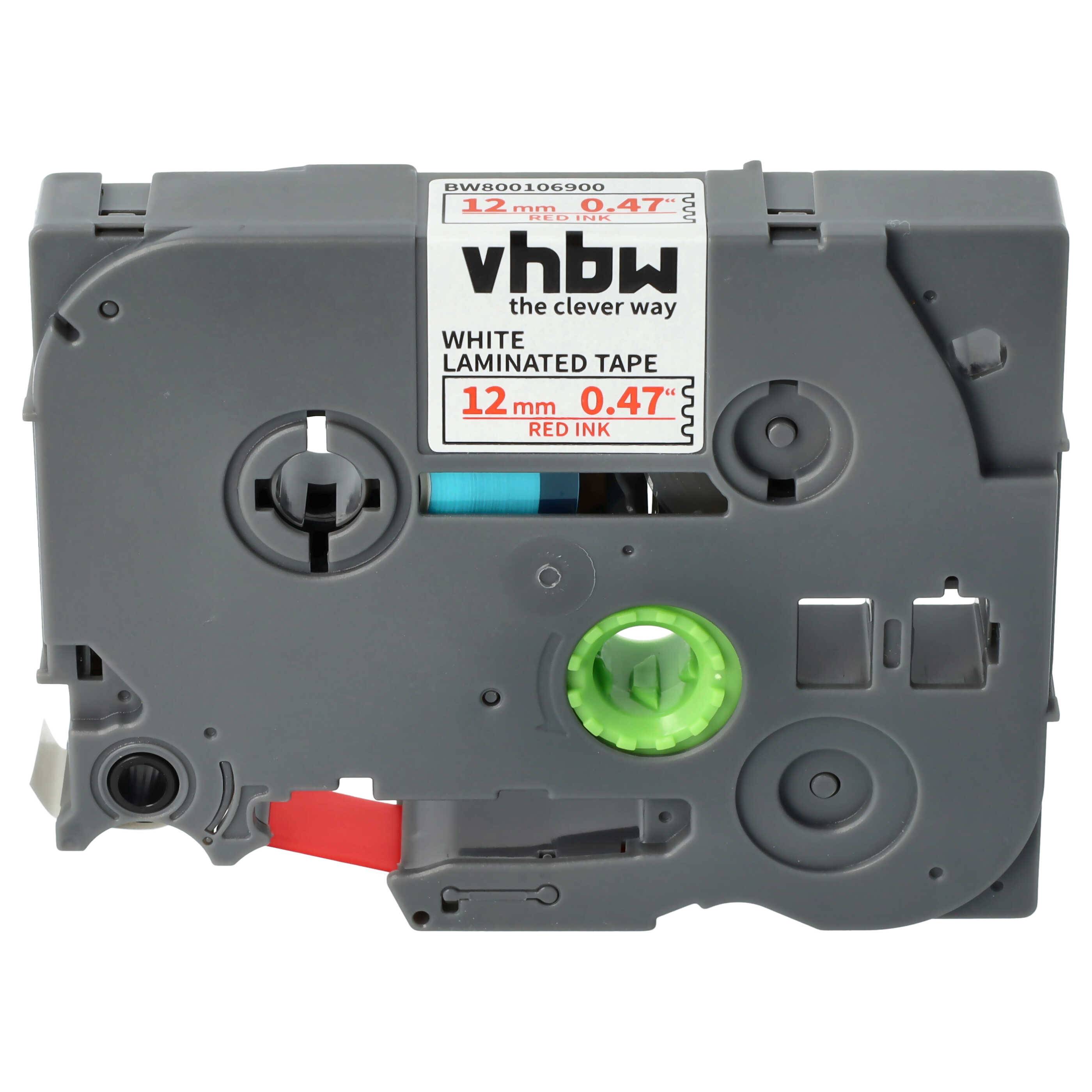 vhbw Schriftband-Kassette kompatibel mit Brother PT H107B | H108, H108GT, H300, H110BK, H300LI, H200, H110 Etiketten-Drucker 8m x 12mm Rot auf Weiß