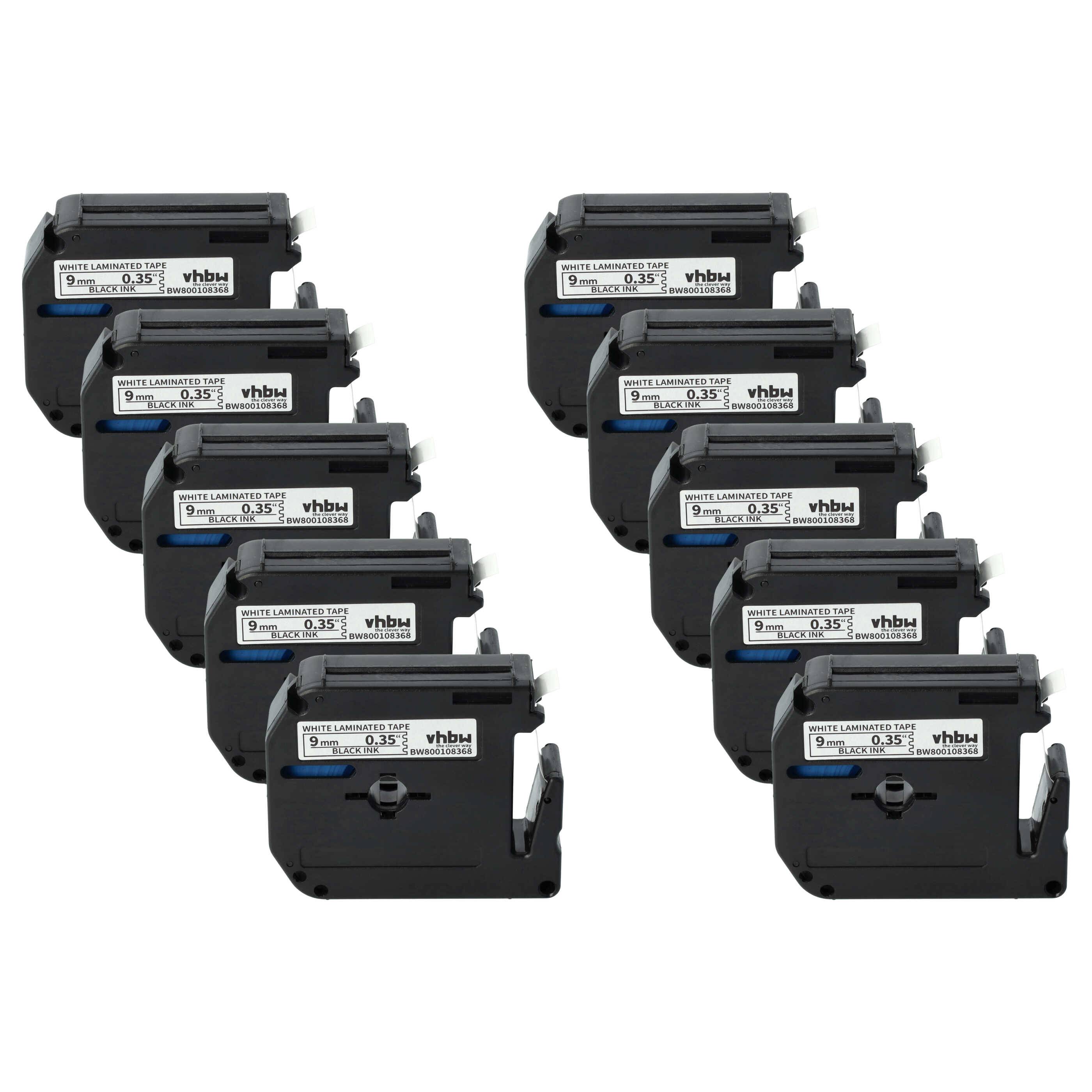 vhbw 10x Schriftband-Kassette kompatibel mit Brother P-Touch M95, H110 Etiketten-Drucker 8m x 9mm Schwarz auf Weiß