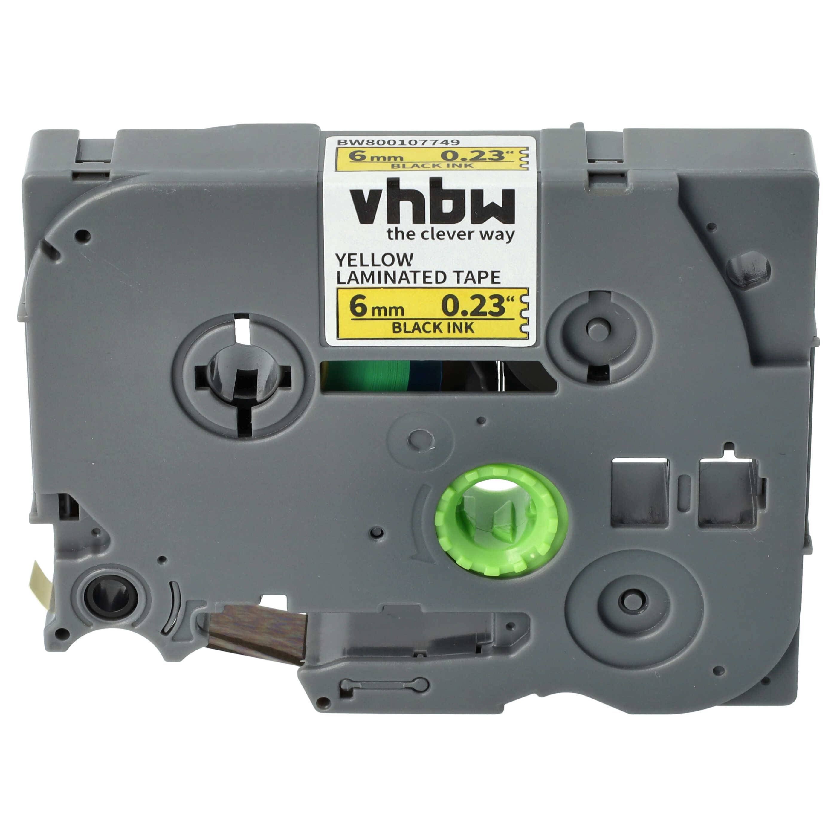 vhbw Schriftband-Kassette kompatibel mit Brother PT 1280 | 200, 1250, 1230PC, 1850, 1800, 1750, 1290 Etiketten-Drucker 8m x 6mm Schwarz auf Gelb