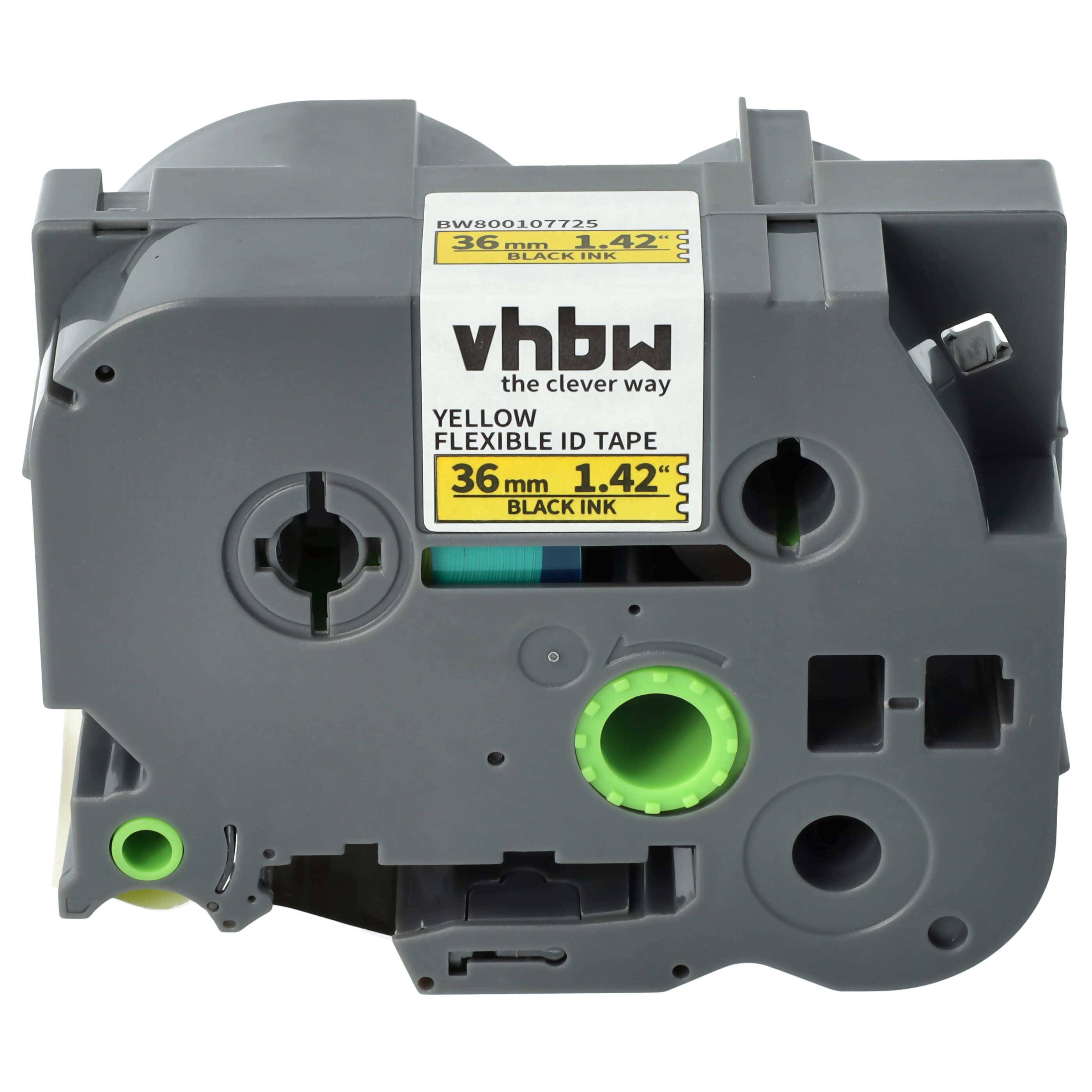 vhbw Schriftband-Kassette Ersatz für Brother TZ-FX661, TZE-FX661 für Etiketten-Drucker 8m x 36mm Schwarz auf Gelb, Flexibel