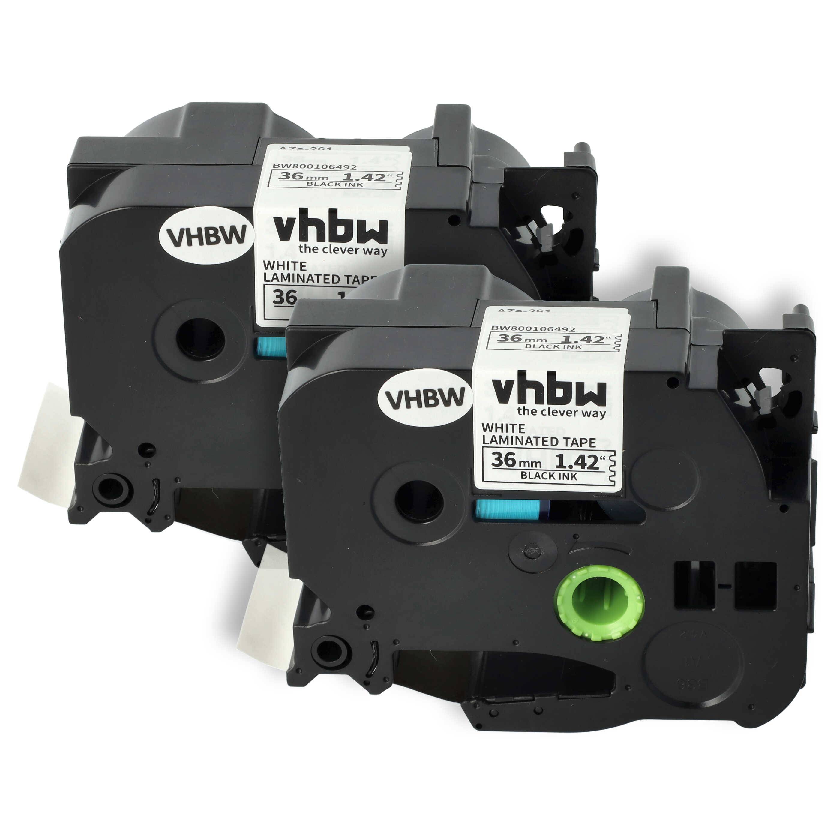 vhbw 2x Schriftband-Kassette Ersatz für Brother TZ-261, TZE-261 für Etiketten-Drucker 8m x 36mm Schwarz auf Weiß
