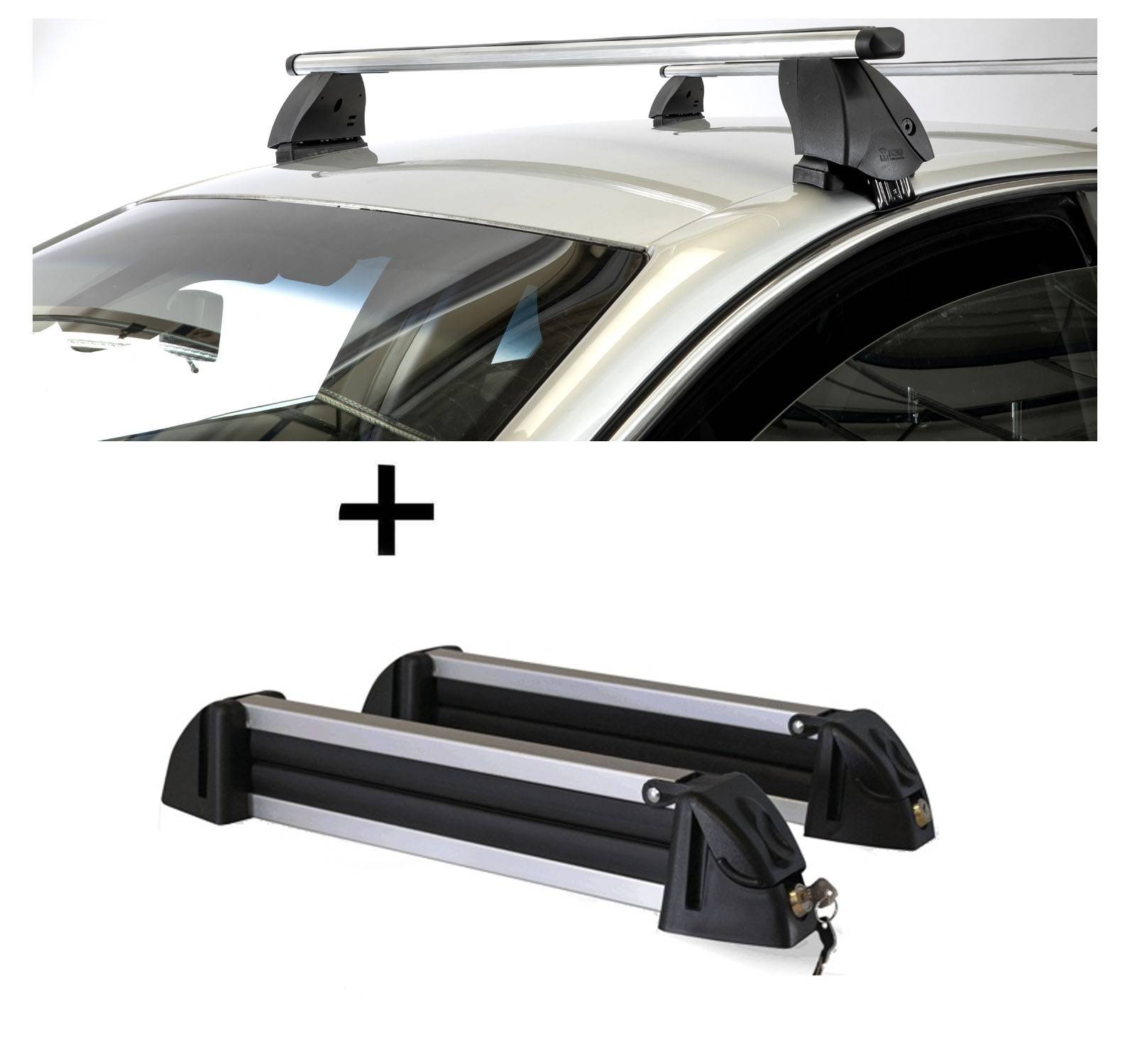 Skiträger Alu 4 Paar Ski + Dachträger K1 PRO Aluminium kompatibel mit für Honda Civic VII (5Türer) 01-05