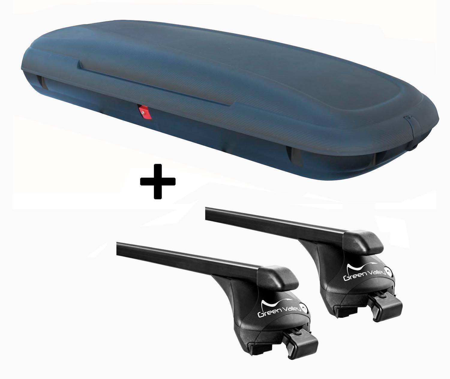 Dachbox VDPCA480 480Ltr carbonlook + Relingträger Quick kompatibel mit für Seat Arona (SUV 5 Türer) ab 2017 offene Reling