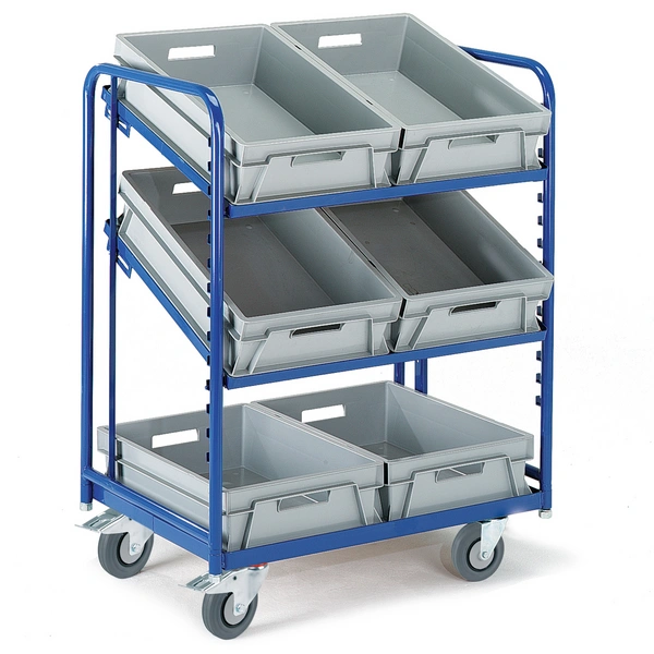 Rollcart Eurokastenwagen inkl. Kästen in grau mit 2 offenen neigbaren Ladeflächen 410x620mm Rollcart Eurokastenwagen inkl. Kästen in grau mit 2 offenen neigbaren Ladeflächen 410x620mm