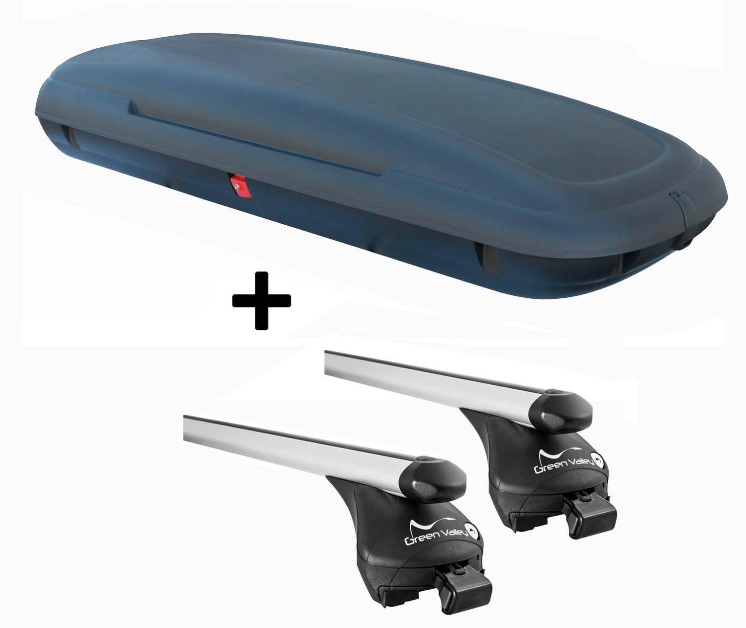 VDP-CA480 Dachbox 480 Liter Carbon Look abschließbar + Relingträger Quick kompatibel mit für Peugeot 4008 ab 2012 aufliegende Reling