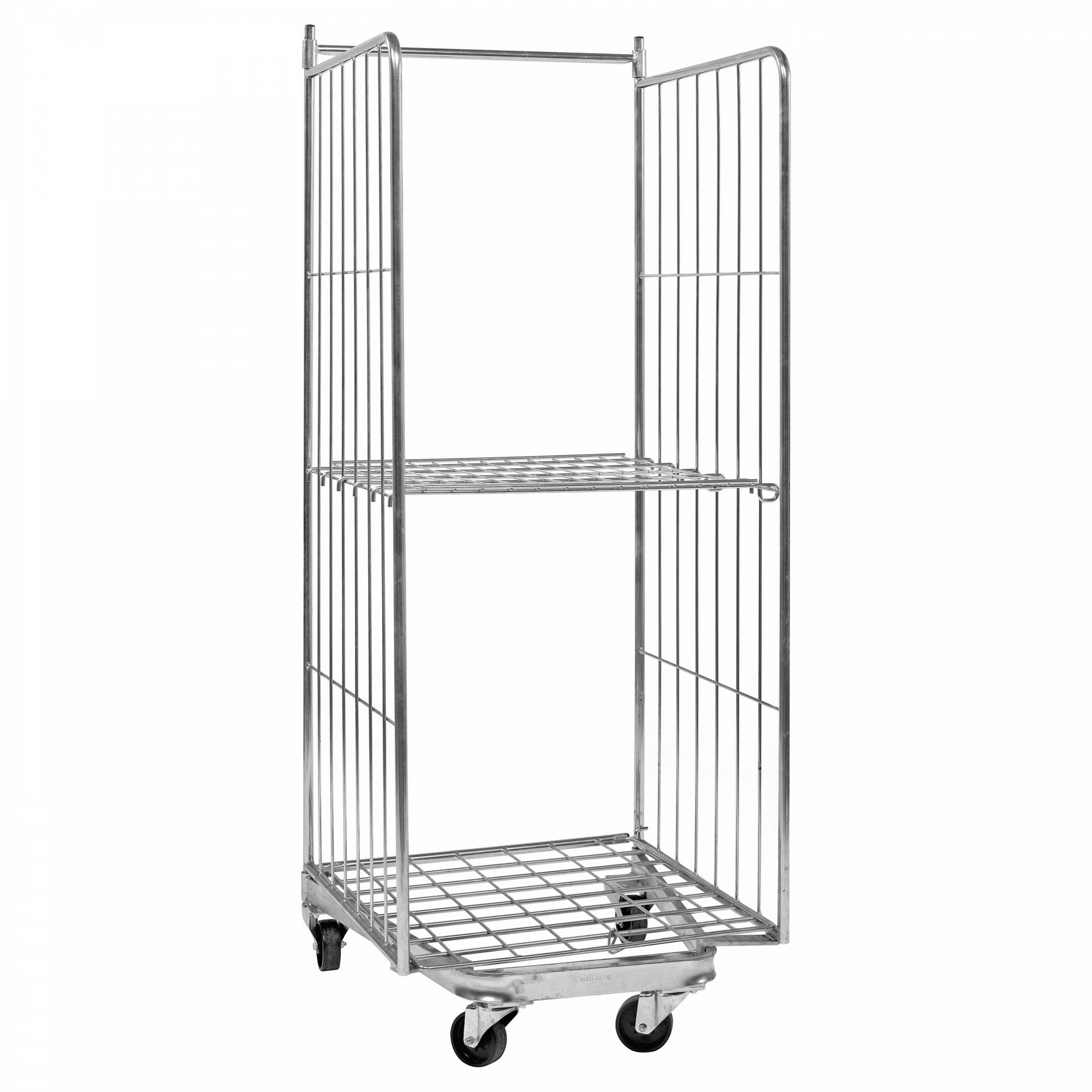 Kongamek Rollcontainer verzinkt 800x730x1910mm stapelbar mit Gitterboden und 2 Gitterwänden mit Bremse